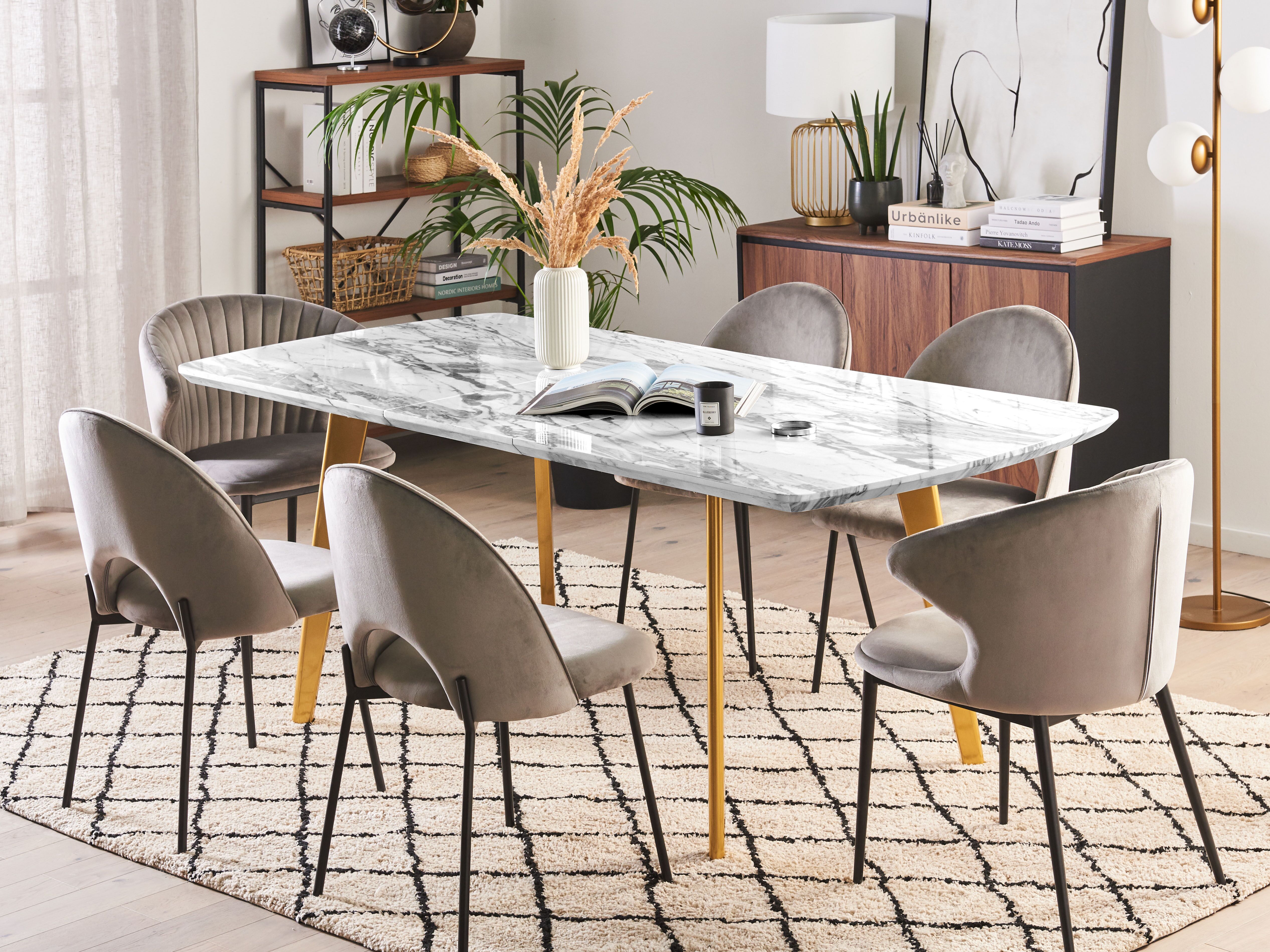 Extending Dining Table MOSBY Marble/ Gold 160/200 cm 90 cm