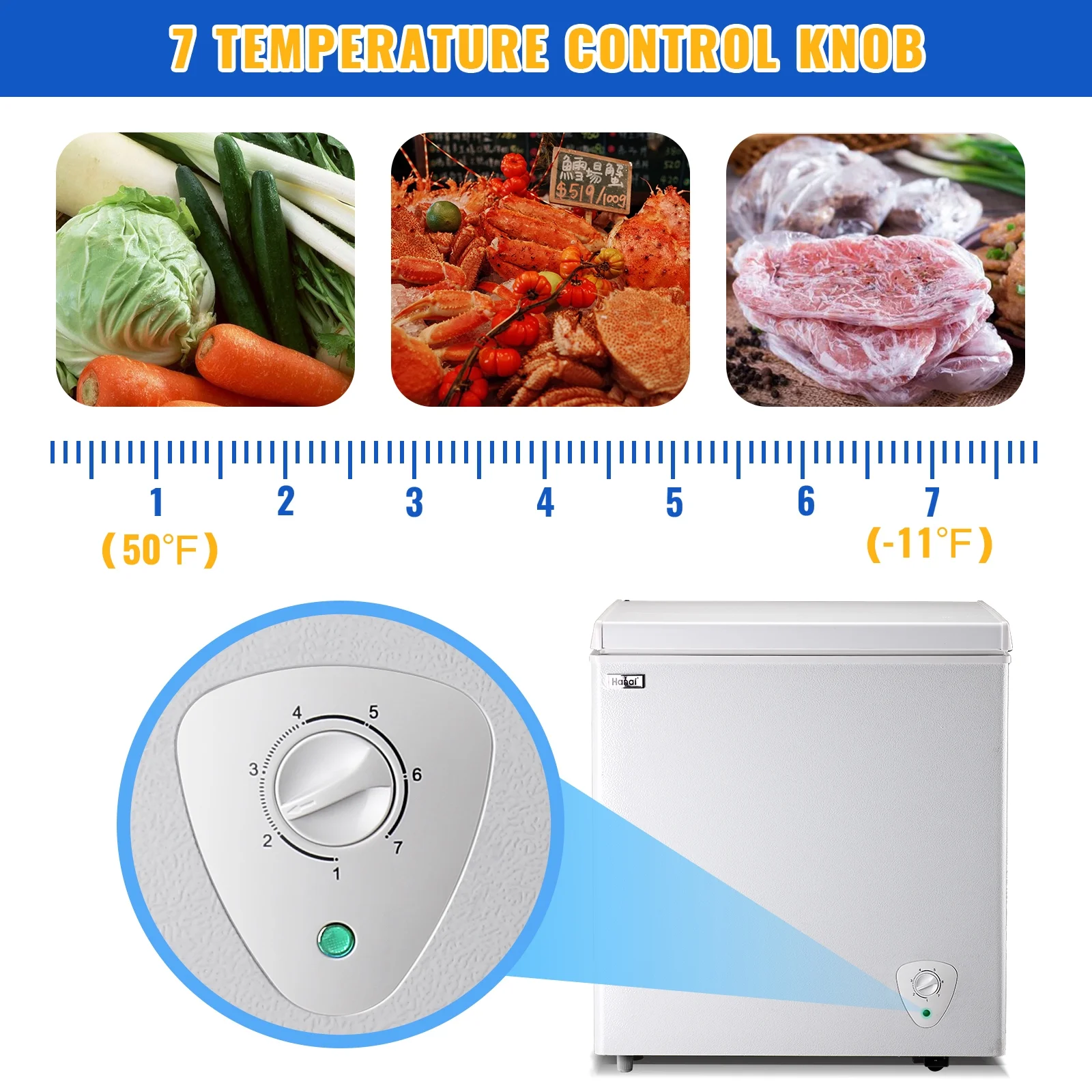 WANAI 5.0 Cu.ft Compact Freezer, Fast Cooling, Top Door Design, Energy-Efficient Deep Freezer White