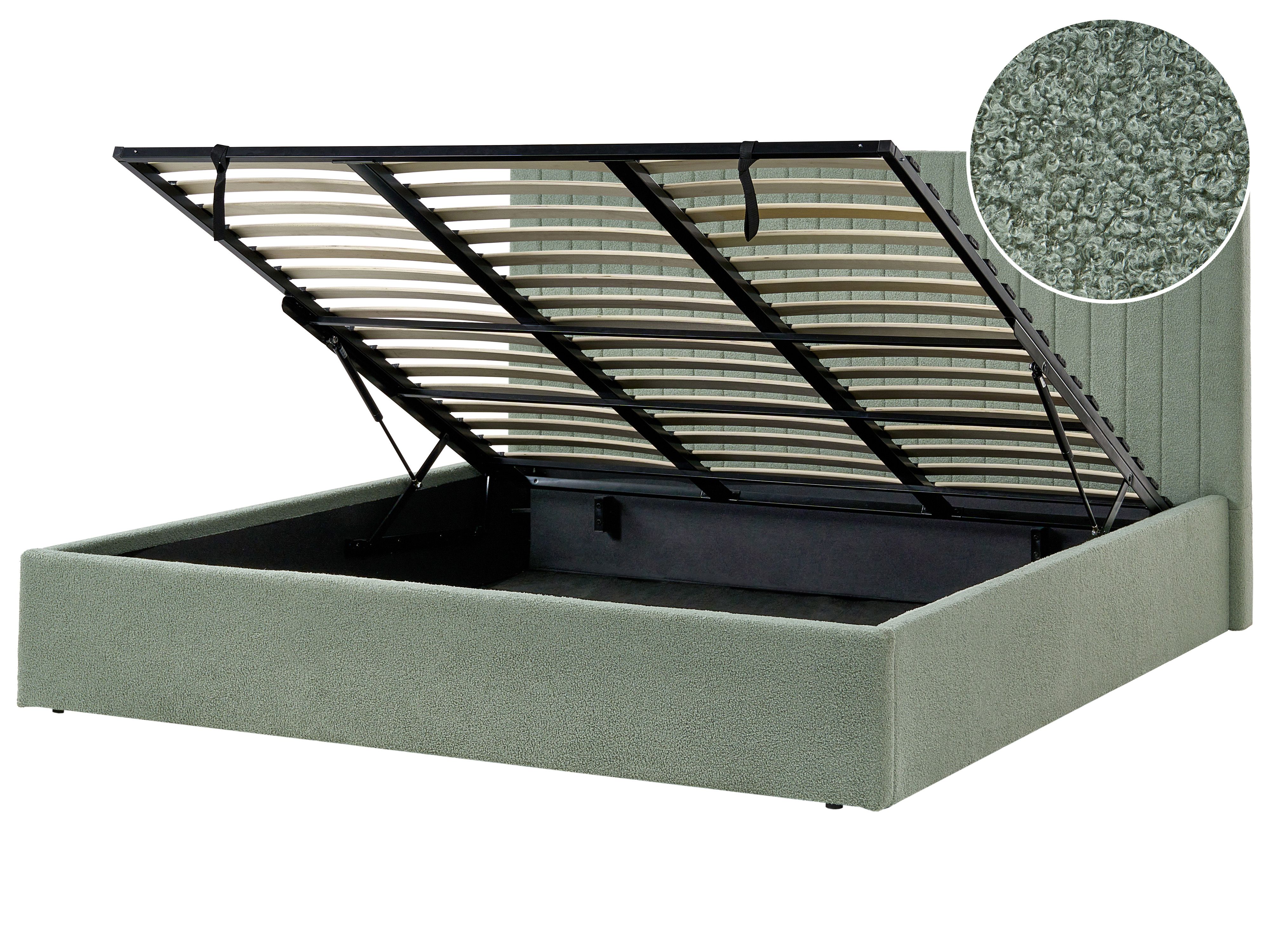 Ottoman Bed Boucle VION 180 x 200 cm (EU Super King) Green