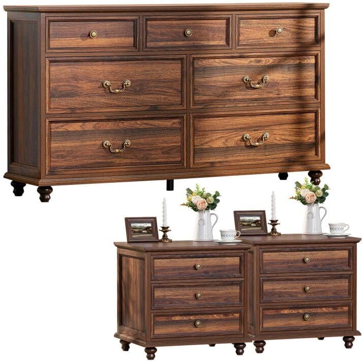 Farmhouse Dresser and Nightstand Set - 3 Piece, 54