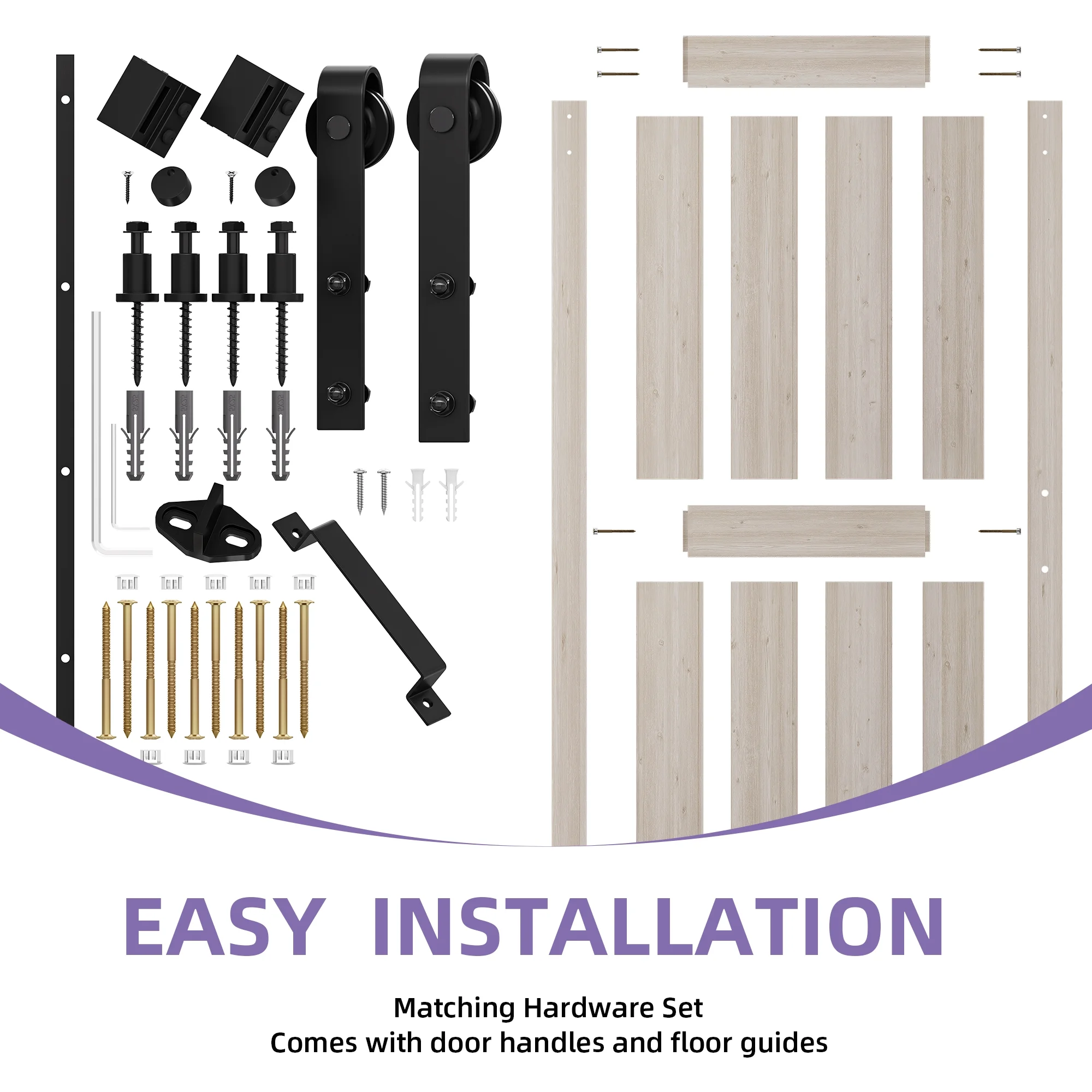 Uforic 48" x 84" Silding Barn Door,with Hardware Kit Rail,and Handle,Pulleys, Gray - Image 13