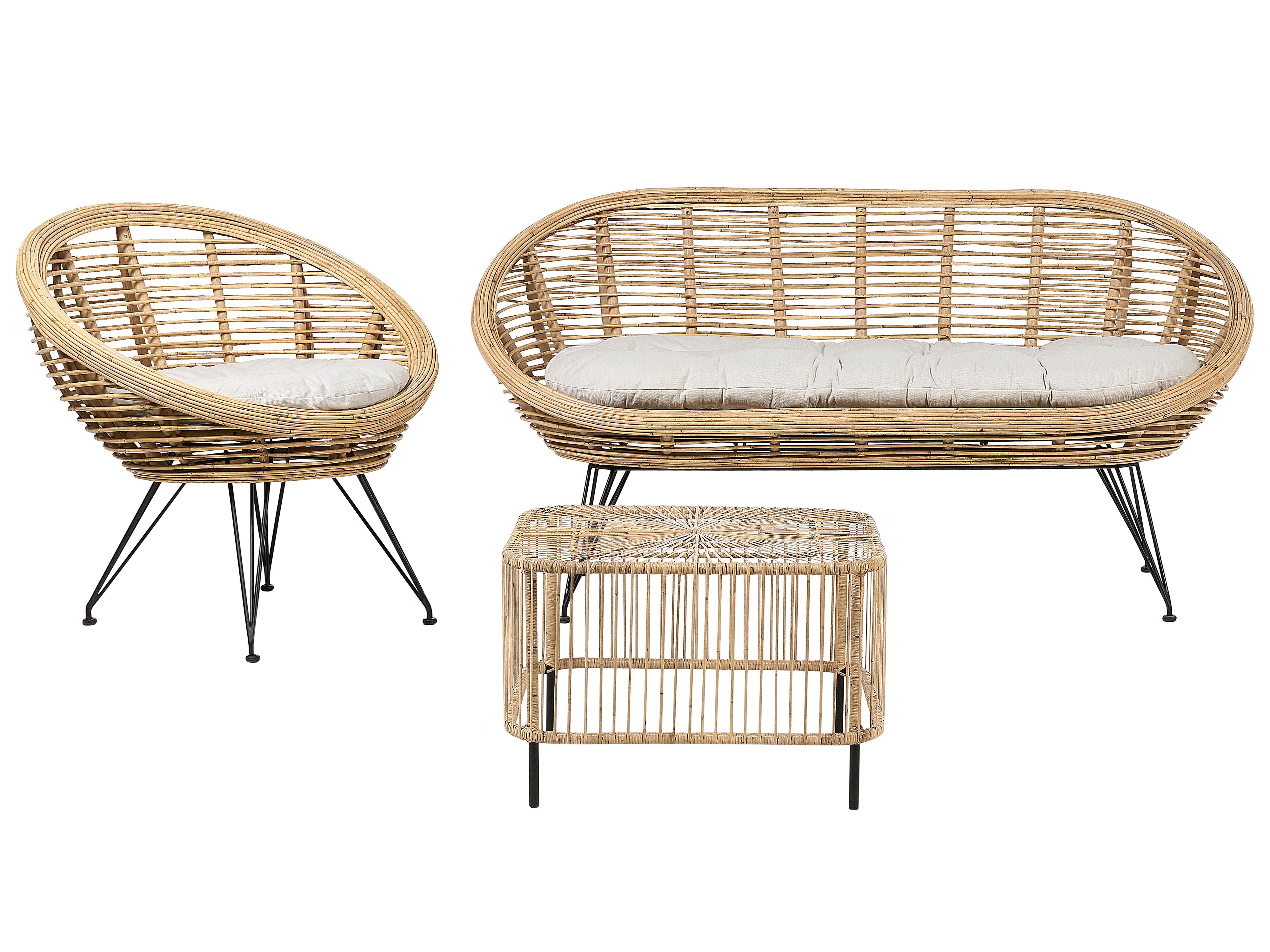 Garden Lounge Set with Table 3 Seater MARATEA/CESENATICO Rattan Natural