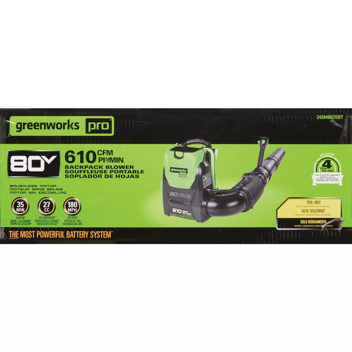 Greenworks 80V 690 CFM 165 MPH Dual-Port Backpack Blower with (2) 4.0 Ah Batteries & Charger