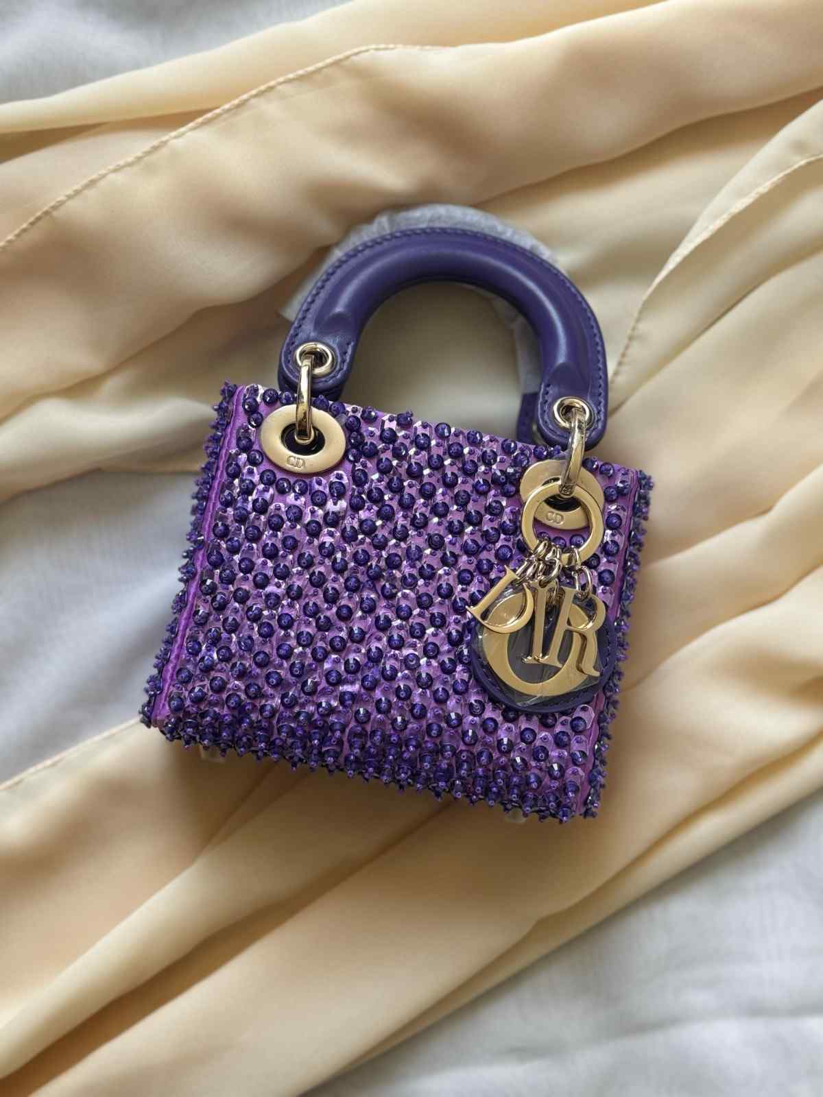 Dior Mini Lady Dior Satin Embroidered with Pearls Bag