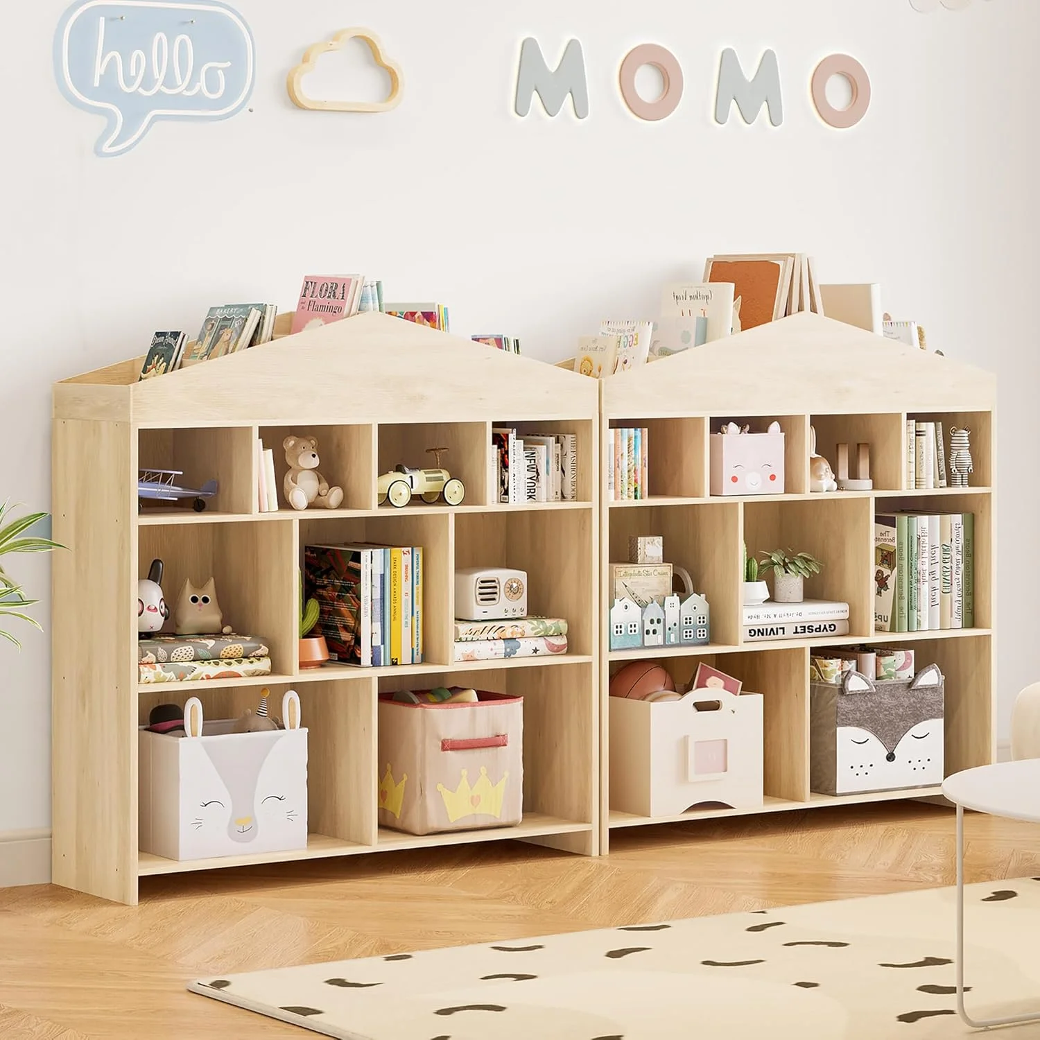 DSstyles Kids Bookshelf 9-Cubby Toy Storage Organizer White Bookcase Toddlers Playhouse Cabinet Shelf for Boys Girls Wooden Storage Toy Shelf for Playroom, Nursery, Kids Room - Image 24