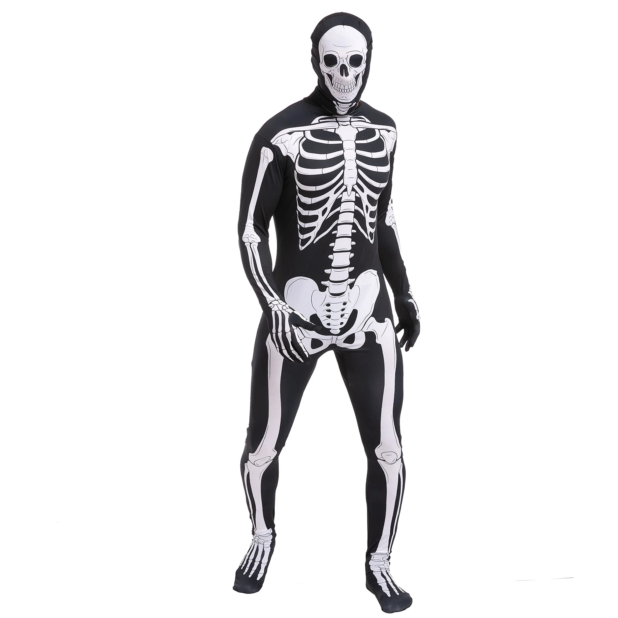 Joyfy Skeleton Costume for Adults, Skeleton Bone Bodysuit Halloween Costumes for Men with Skeleton Hood Mask, Halloween Party Fancy Dress-up - Image 5 Joyfy Skeleton Costume for Adults, Skeleton Bone Bodysuit Halloween Costumes for Men with Skeleton Hood Mask, Halloween Party Fancy Dress-up - Image 5