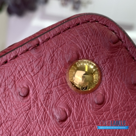 Burgundy Ostrich Leather Mini Handbag with Pearl Chain1:1High-quality replica