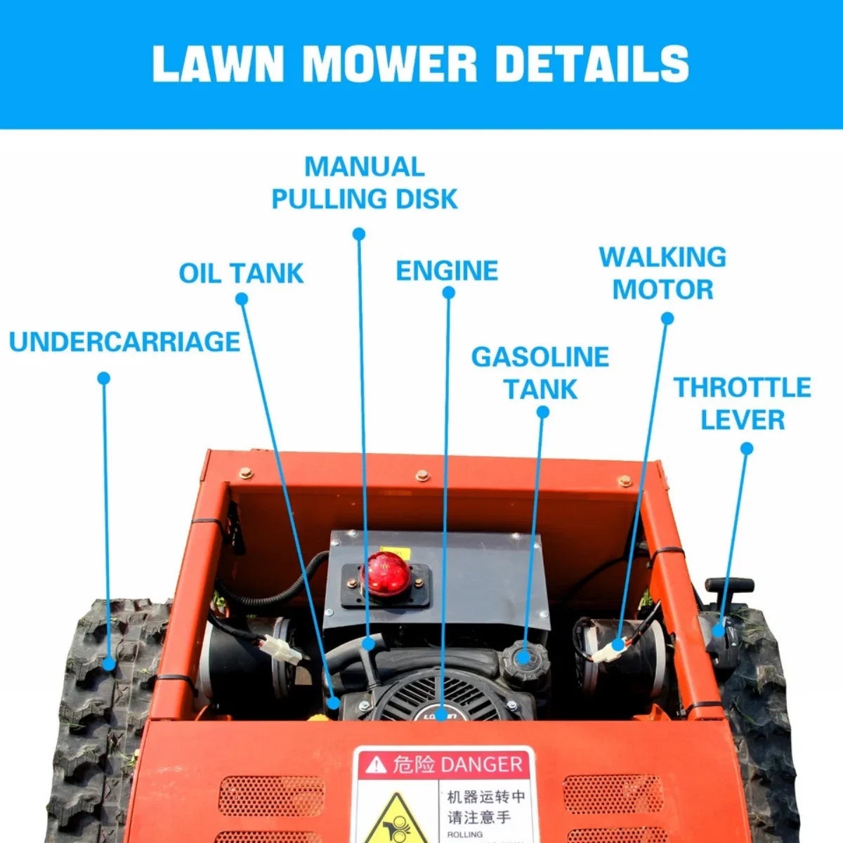 MachPro 300 lbs 9 HP Orange Remote Control Lawn, Mower Manganese Steel Blade, Adjustable Cutting Height, Speed, All Terrain Cordless Grass Cutter - Image 3