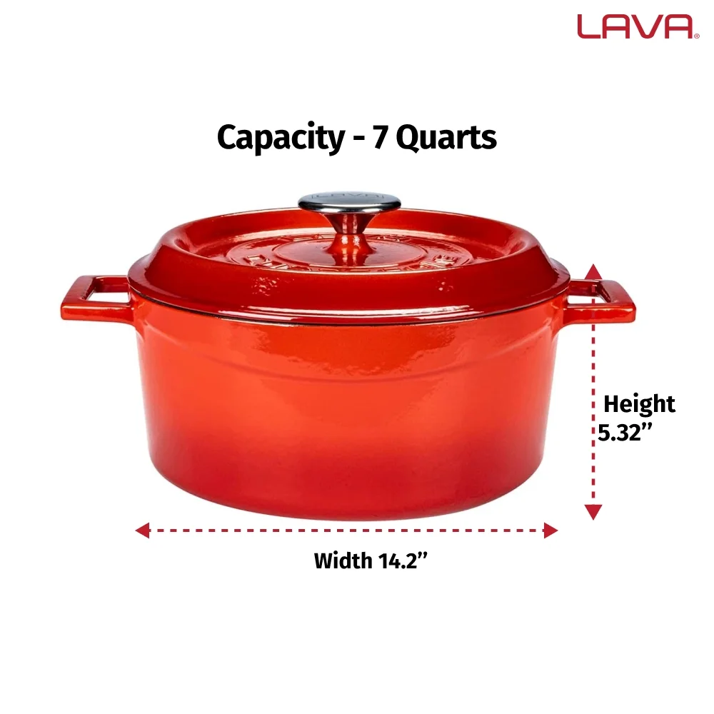 Lava Enameled Cast Iron Dutch Oven 7 Qt. Round with Trendy Lid
