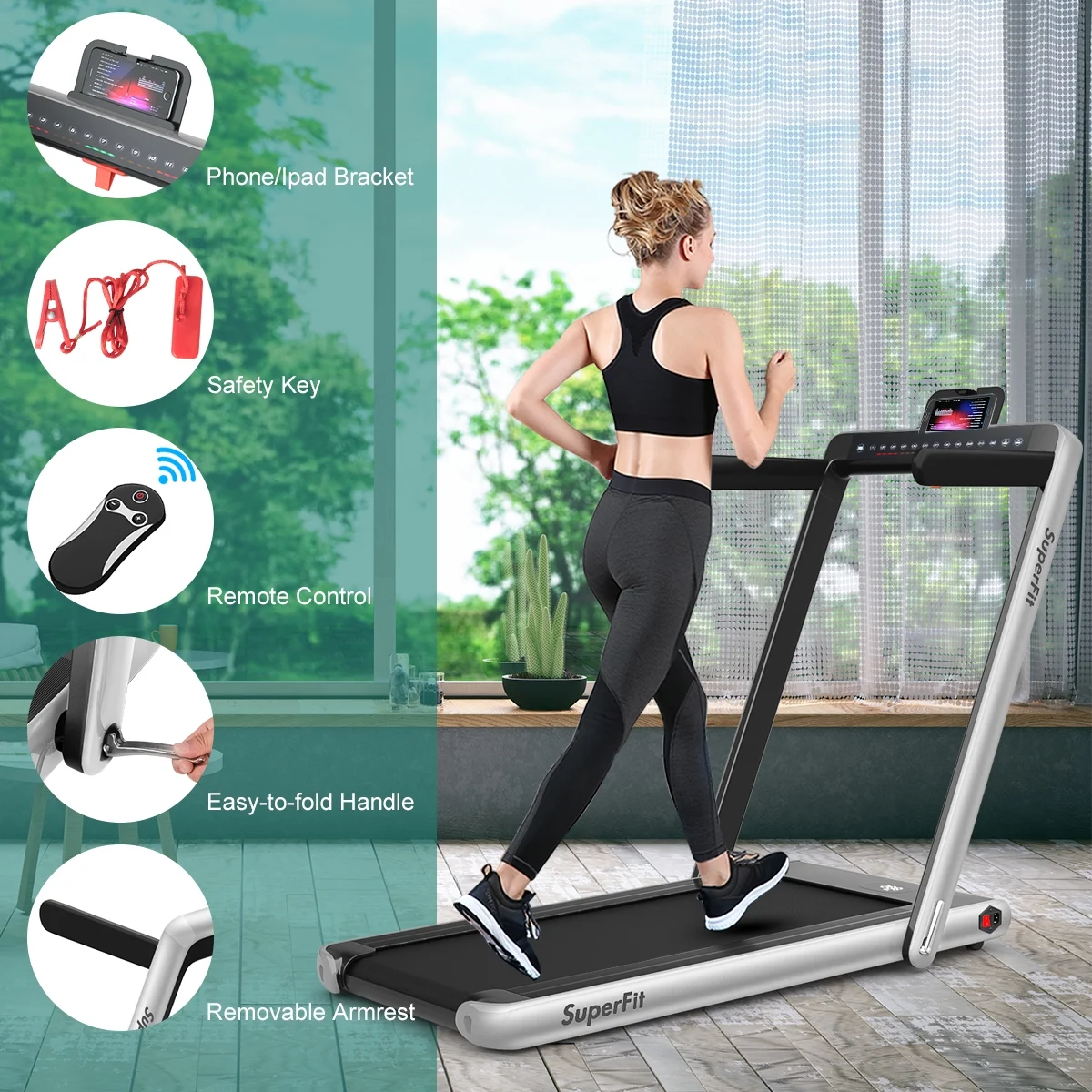 Gymax 2 in 1 Folding Treadmill 2.25HP Running Machine w/ Dual Display APP Control Black - Image 22