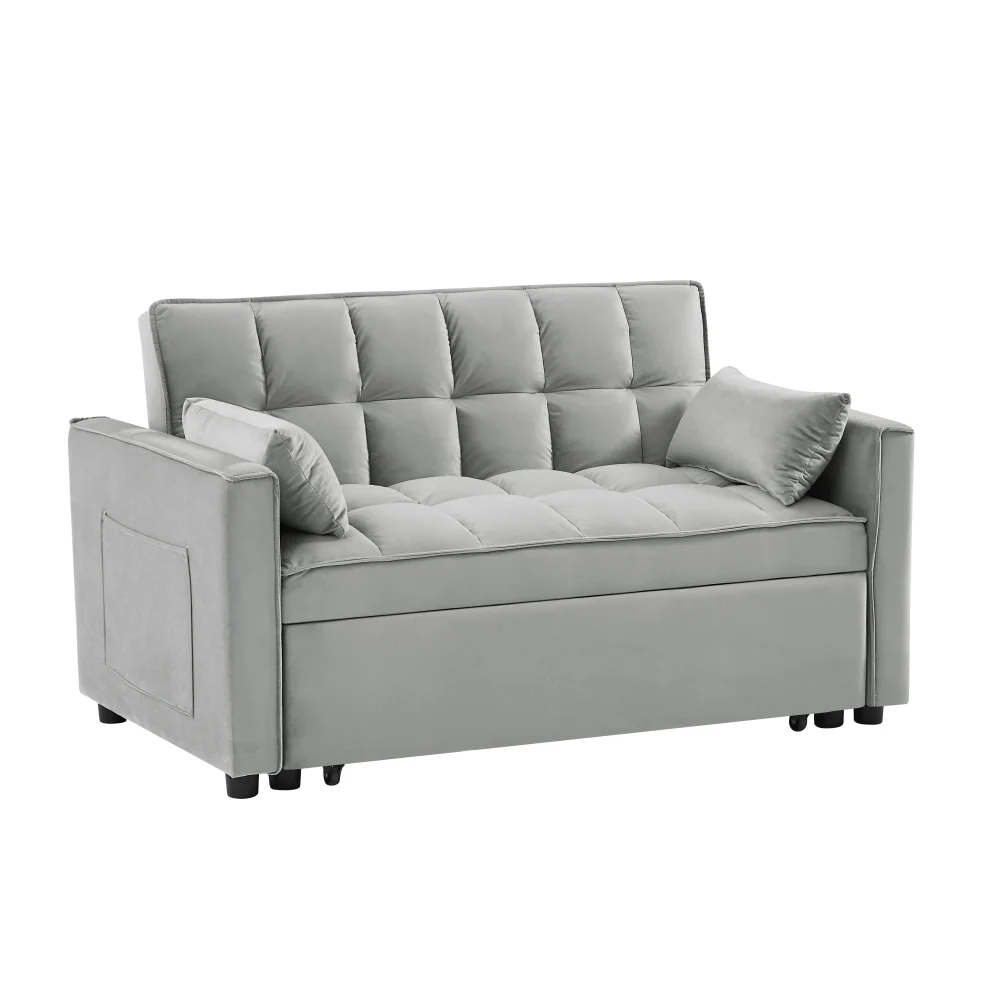 Convertible Sofa Bed,3-in-1 Sleeper Sofa with Pull Out Bed,Velvet Highly Elastic Sponge Futon Couch Loveseat with Adjustable Backrest and 2 Pillows for Living Room,Gray - Image 10