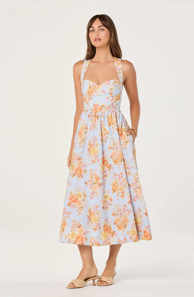 Beryl Garden Floral Midi Dress - Blue
