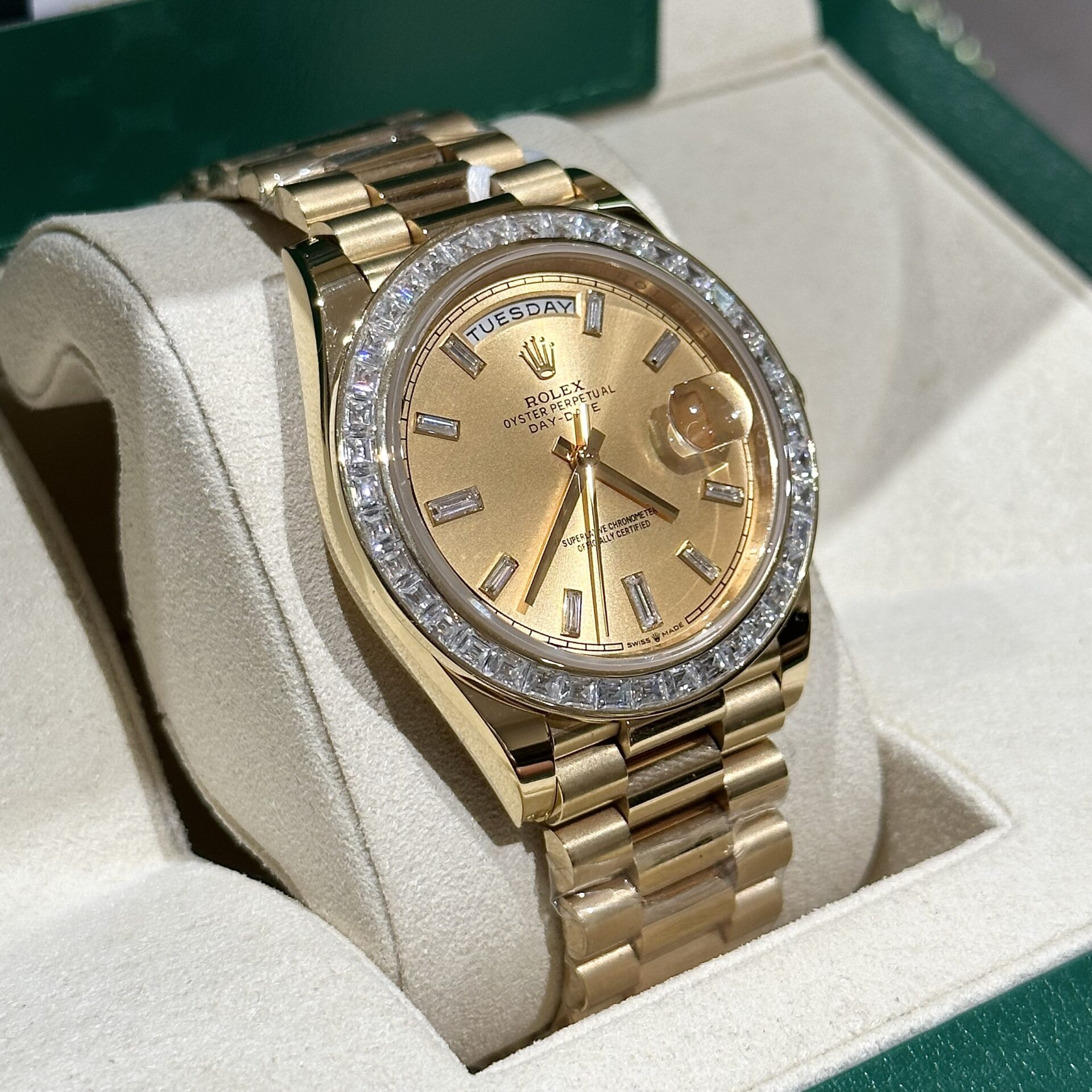 Rolex Day-Date Replica Watch Gold Wrapped Moissanite Baguette Diamond 40mm - Top club