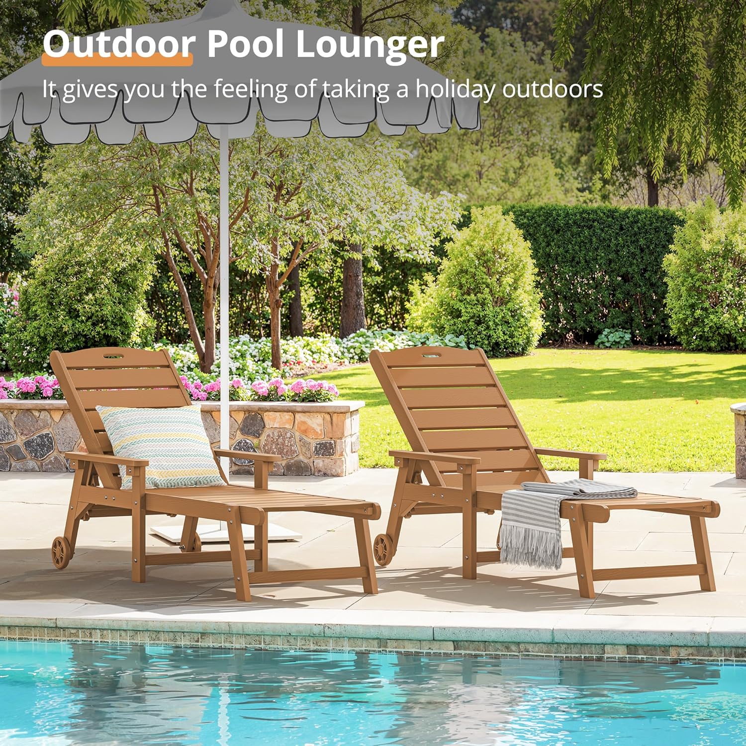 LUE BONA Outdoor Chaise Lounge Chairs Set Of 2, HDPS, 5-Position Adjustable - Image 3 LUE BONA Outdoor Chaise Lounge Chairs Set Of 2, HDPS, 5-Position Adjustable - Image 3