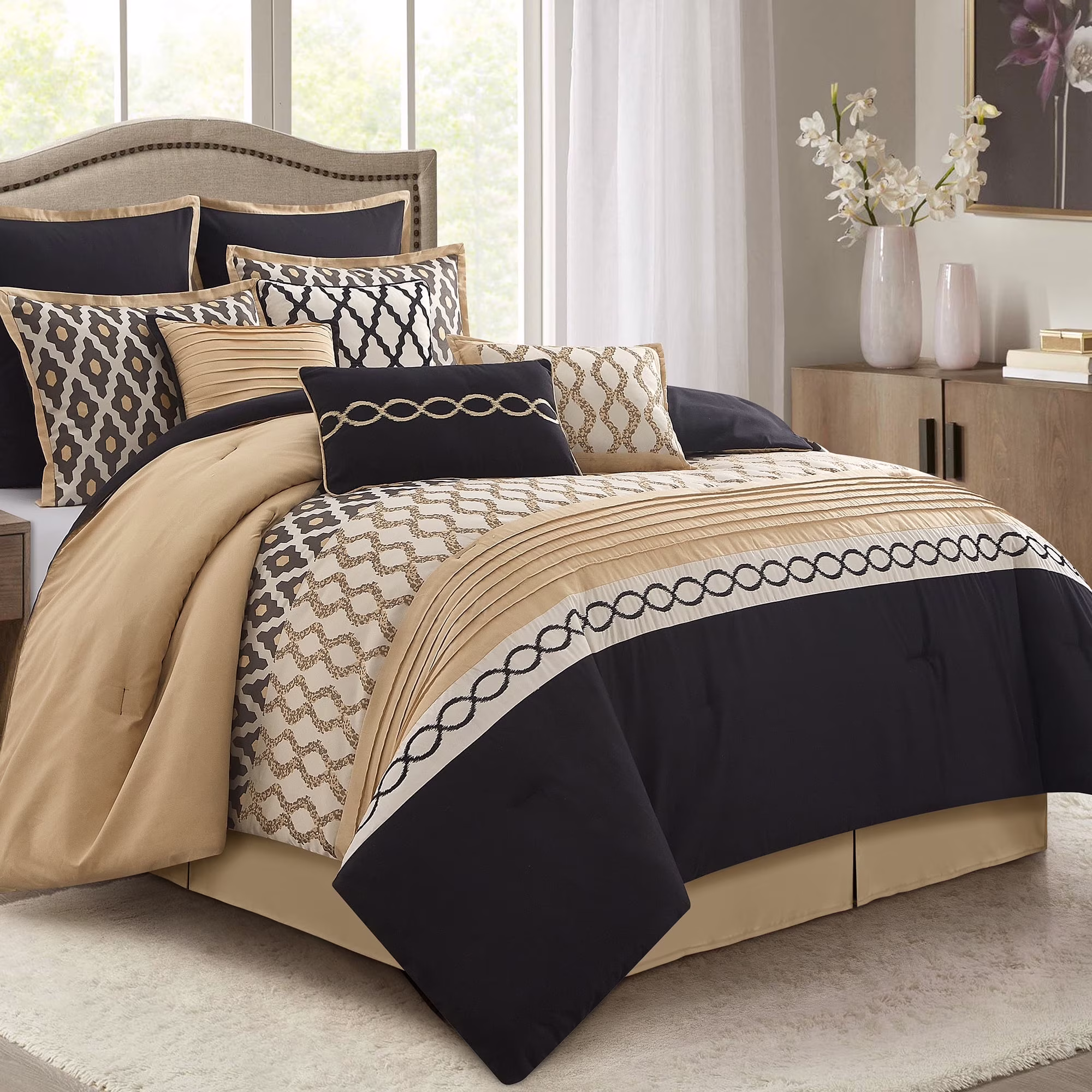 LANCO MODERN LIFESTYLE King Size Comforter Set, Burgundy, 10 Piece Bed in a Bag for All Seasons, Luxury Extreme Comfort Bedding Sets with Bedskirt, Pillow Shams, Euro Shams and Decor Pillows - Image 5