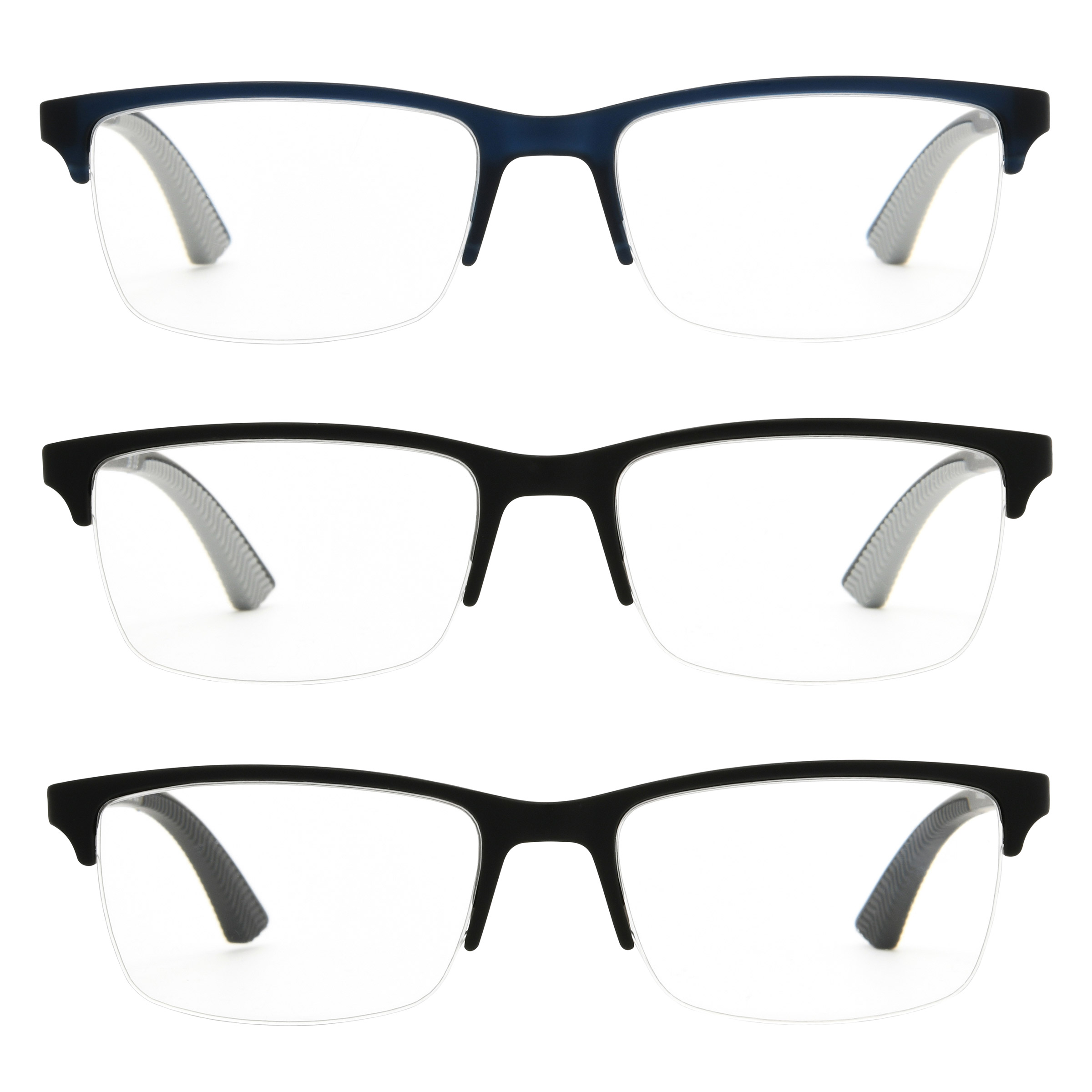 Design Optics by Foster Grant #356 Semi-Rim Rectangle Reading Glasses, 3-pack