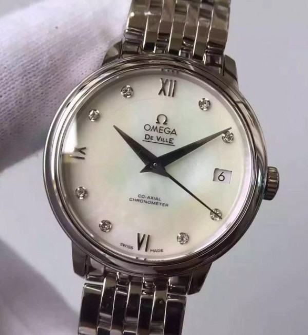 Replica Omega MKF De Ville 33mm Diamonds Markers White Dial SS Bracelet A2824 - Elite Watch Atelier