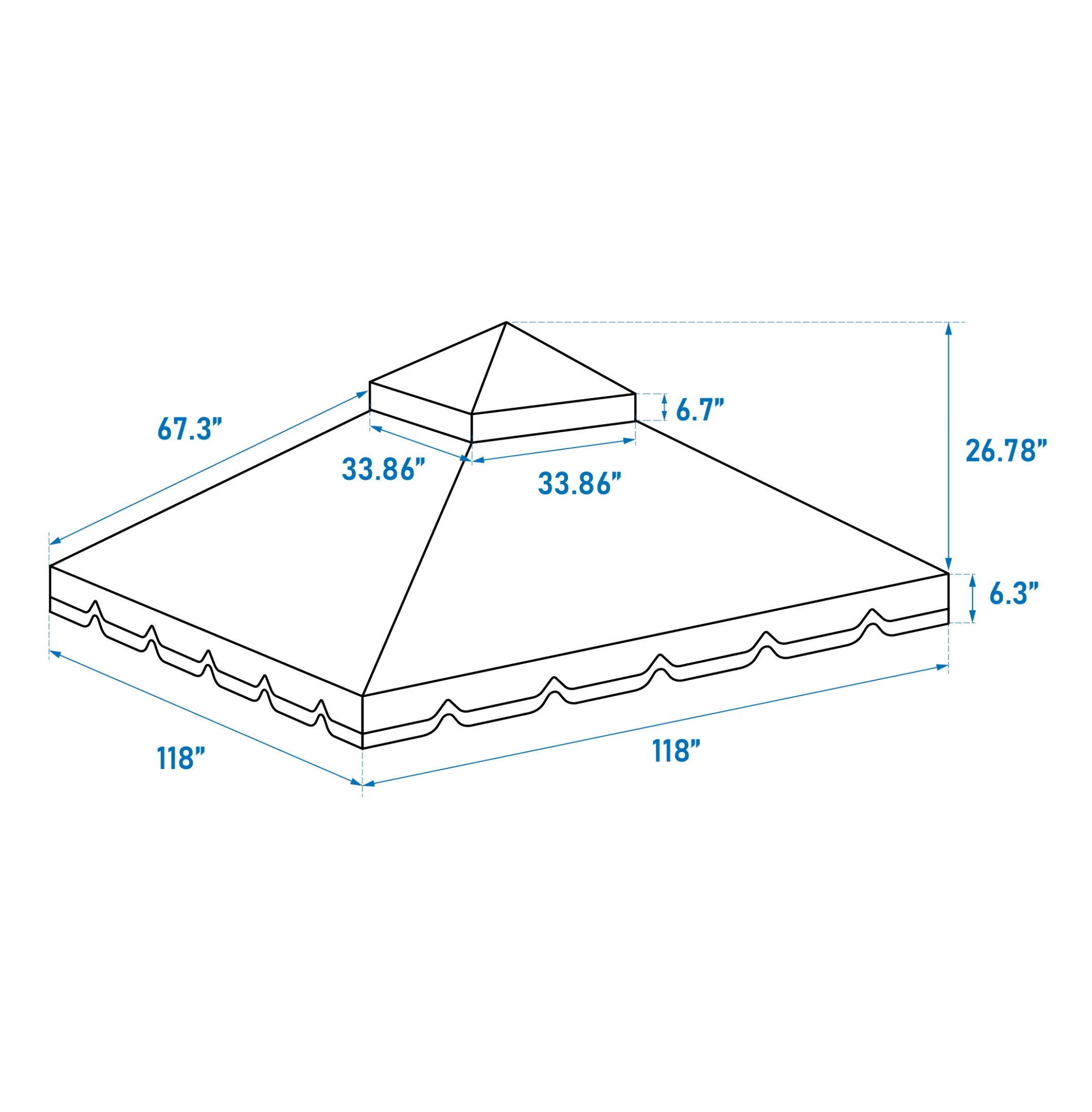 10x10 Ft Outdoor Patio Gazebo Replacement Canopy,Double Tiered Gazebo Tent Roof Top Cover Only Greatwall border(Frame Not Include)-BROWN