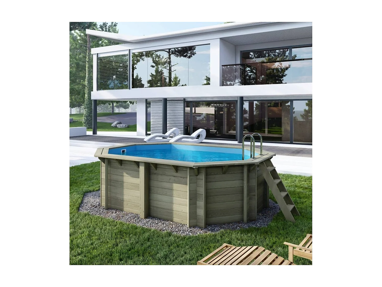 Piscine en bois NEMO 4.3 x 3 - H.1.18 m, bleu pâle, fixations à sceller - BAS7302OSPI - ALTANKA