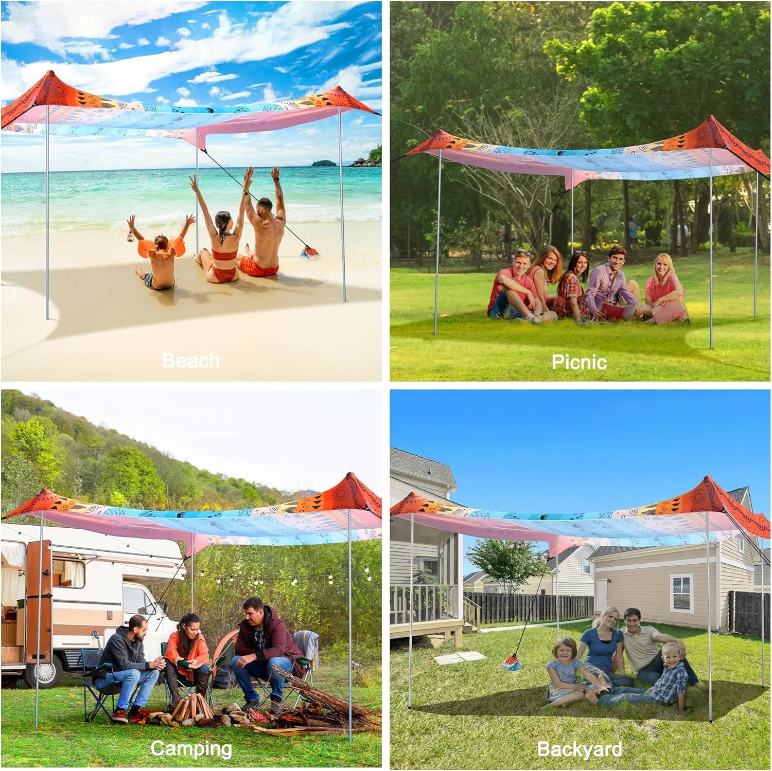 Beach Tent, UPF 50+ Beach Canopy Sun Shade, Portable 10×10 FT Large Pop-Up Beach Tent Sun Shelter with Sand Anchors, Ground Pegs, Easy Setup for Beach, Camping, Park, and Backyard Fun - Image 8