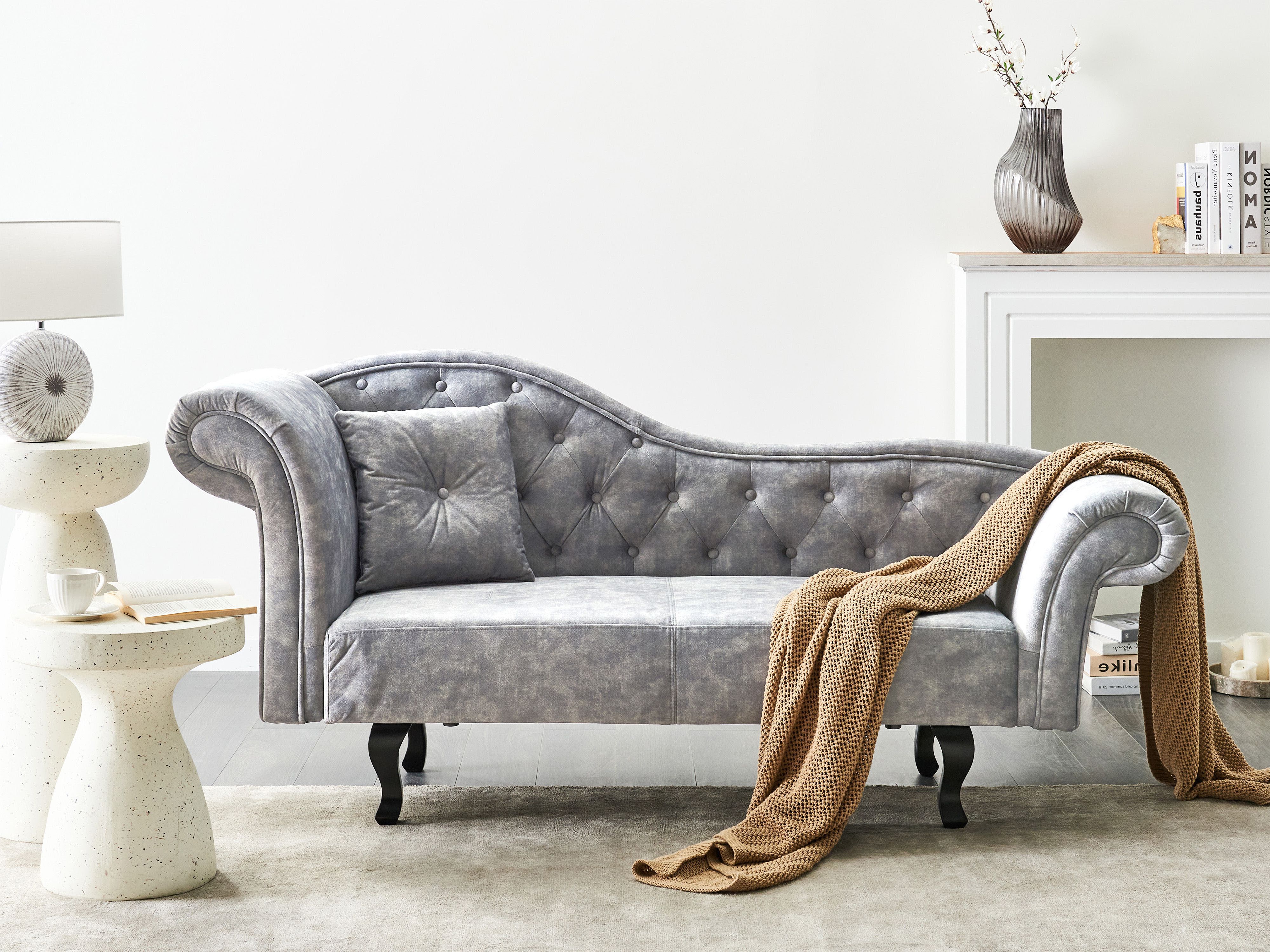 Left-Hand Chaise Lounge LATTES II Velvet Grey