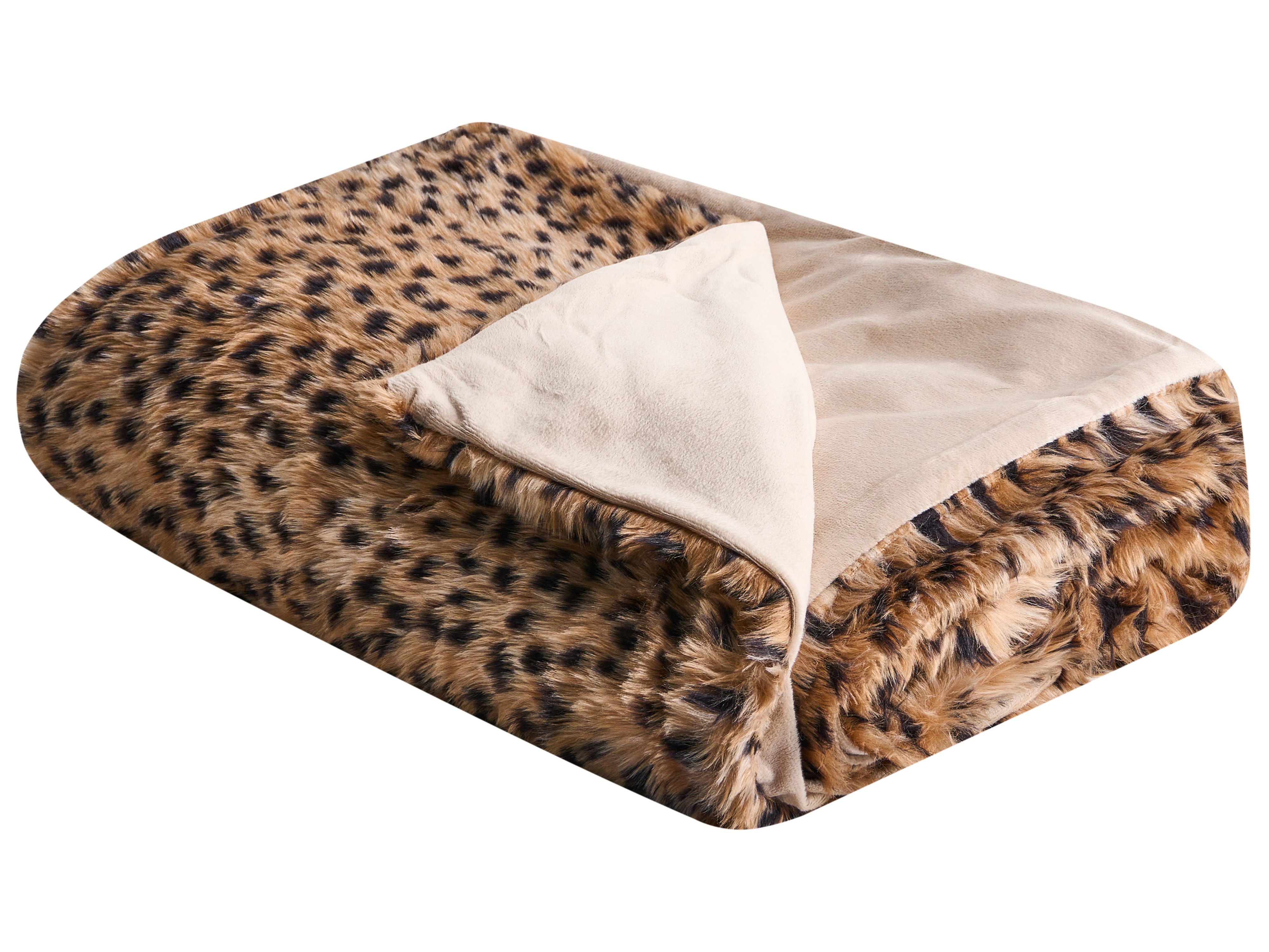 Bedspread KUDELI Faux Fur 200 x 220 cm Brown