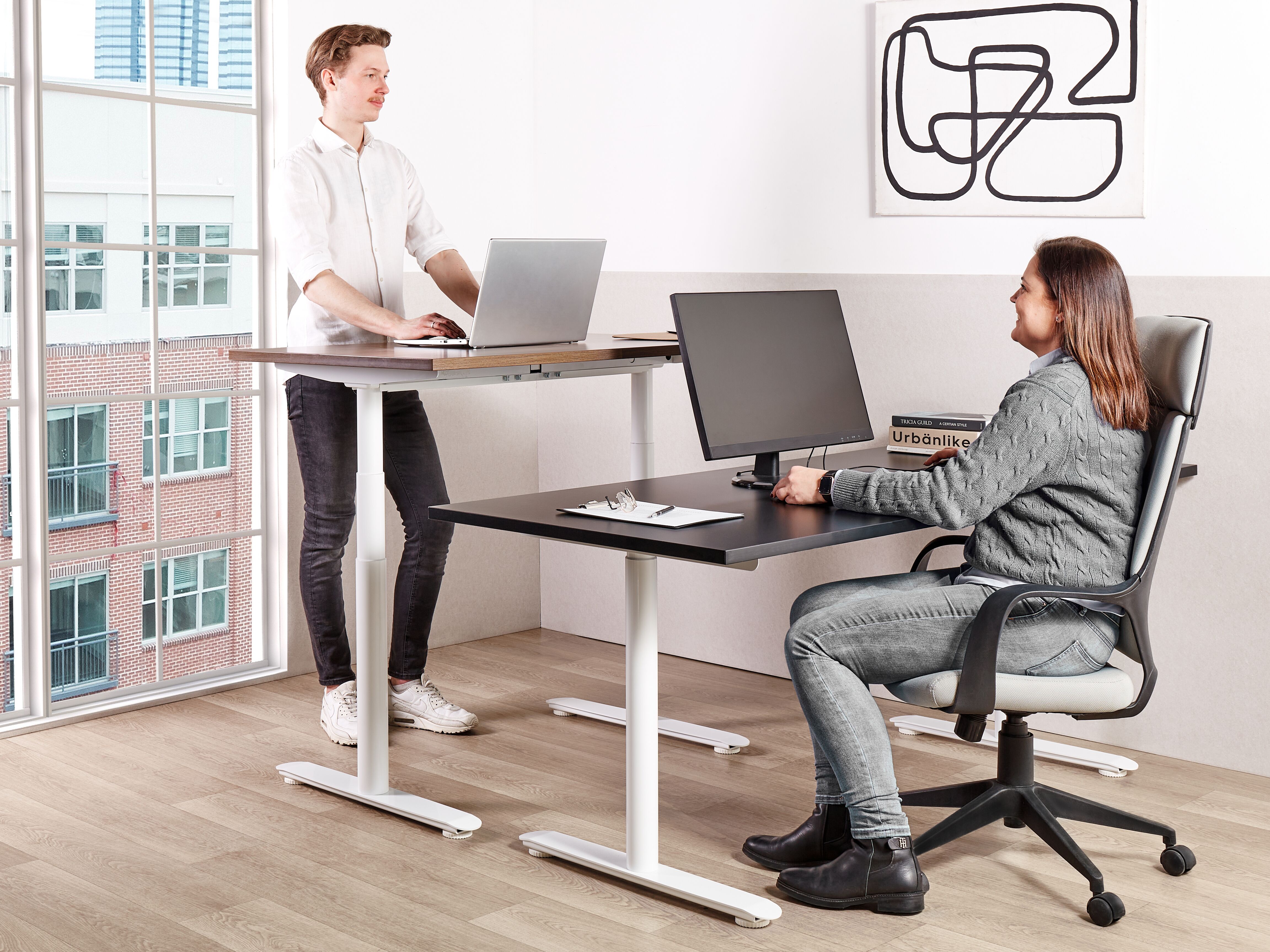 Electric Adjustable Standing Desk DESTINAS Black/ White 180 cm 80 cm