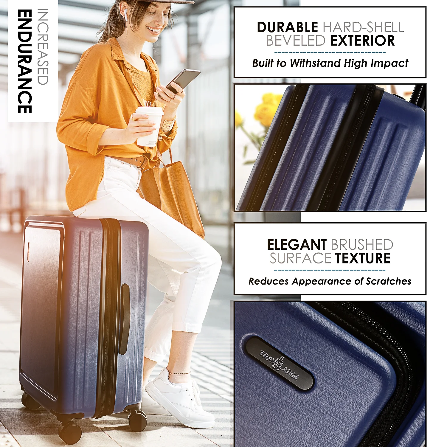 Virtu 4 Piece Hardshell Exapandable Luggage Set, Spinner Luggage Suitcase Set, Navy Blue - Image 6