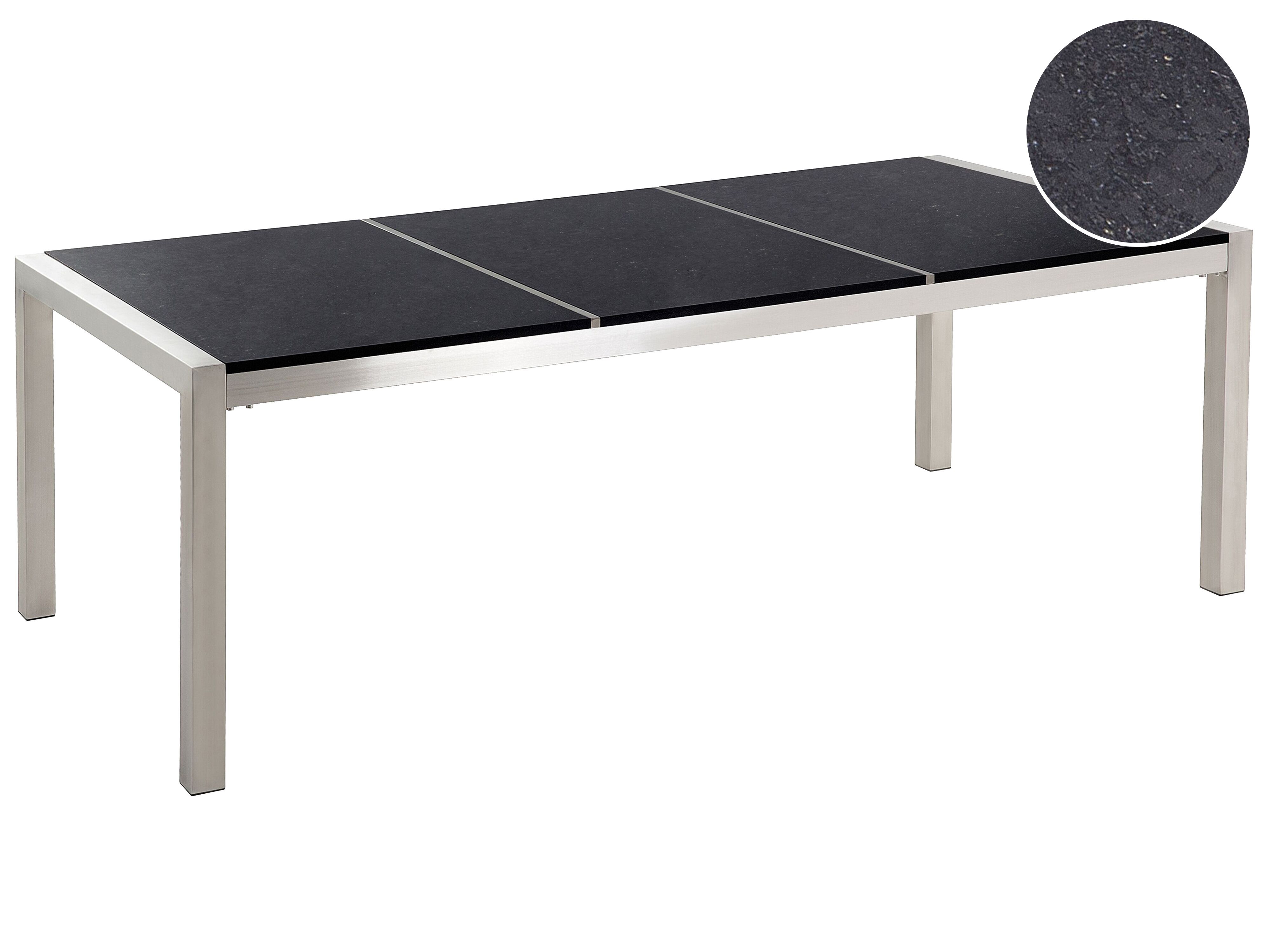 Garden Dining Table GROSSETO 220 cm 100 cm Polished Granite Black