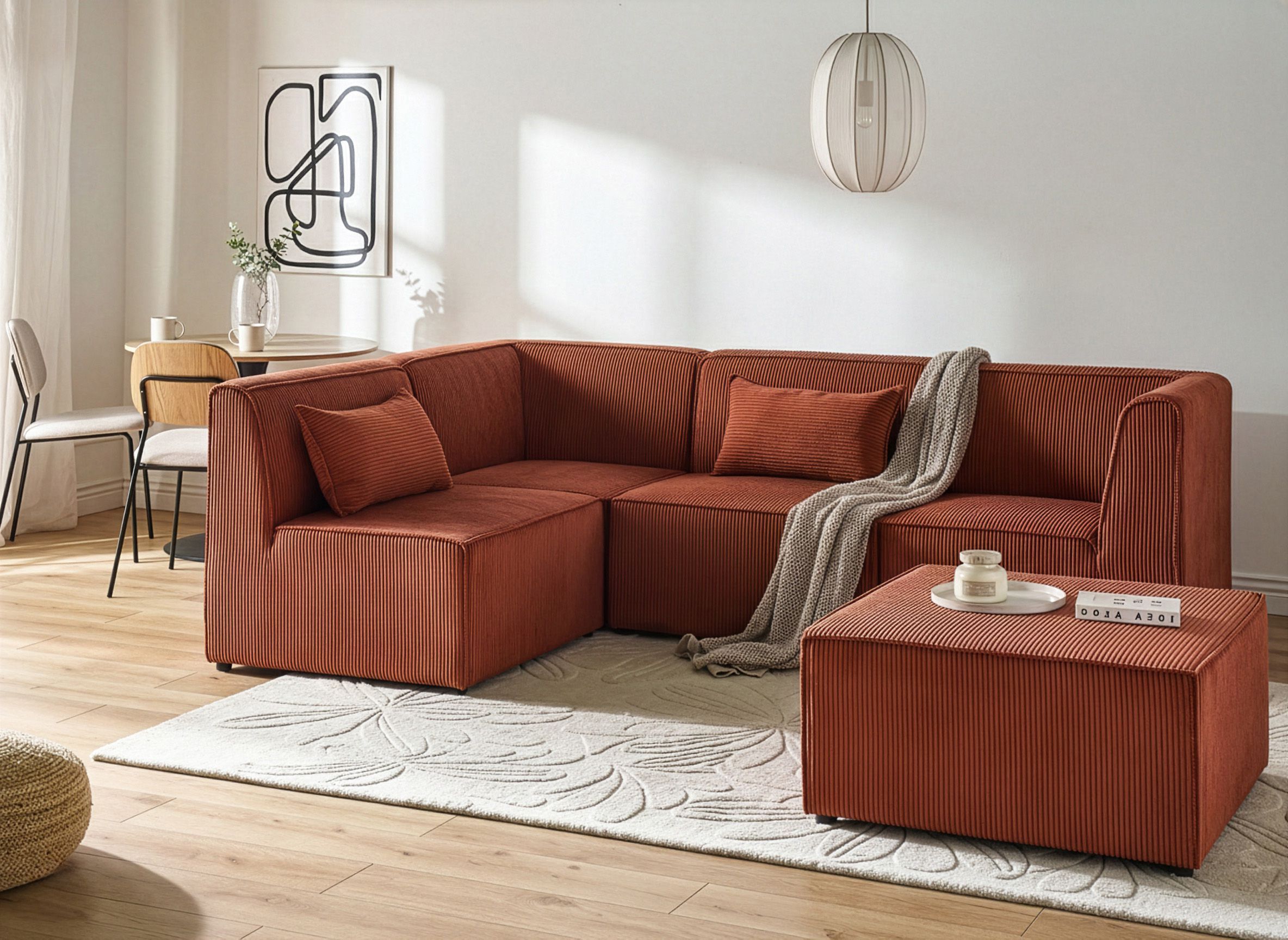 Modular Corner Sofa 4 Seater LEMVIG Corduroy Golden Brown with Ottoman Right Hand