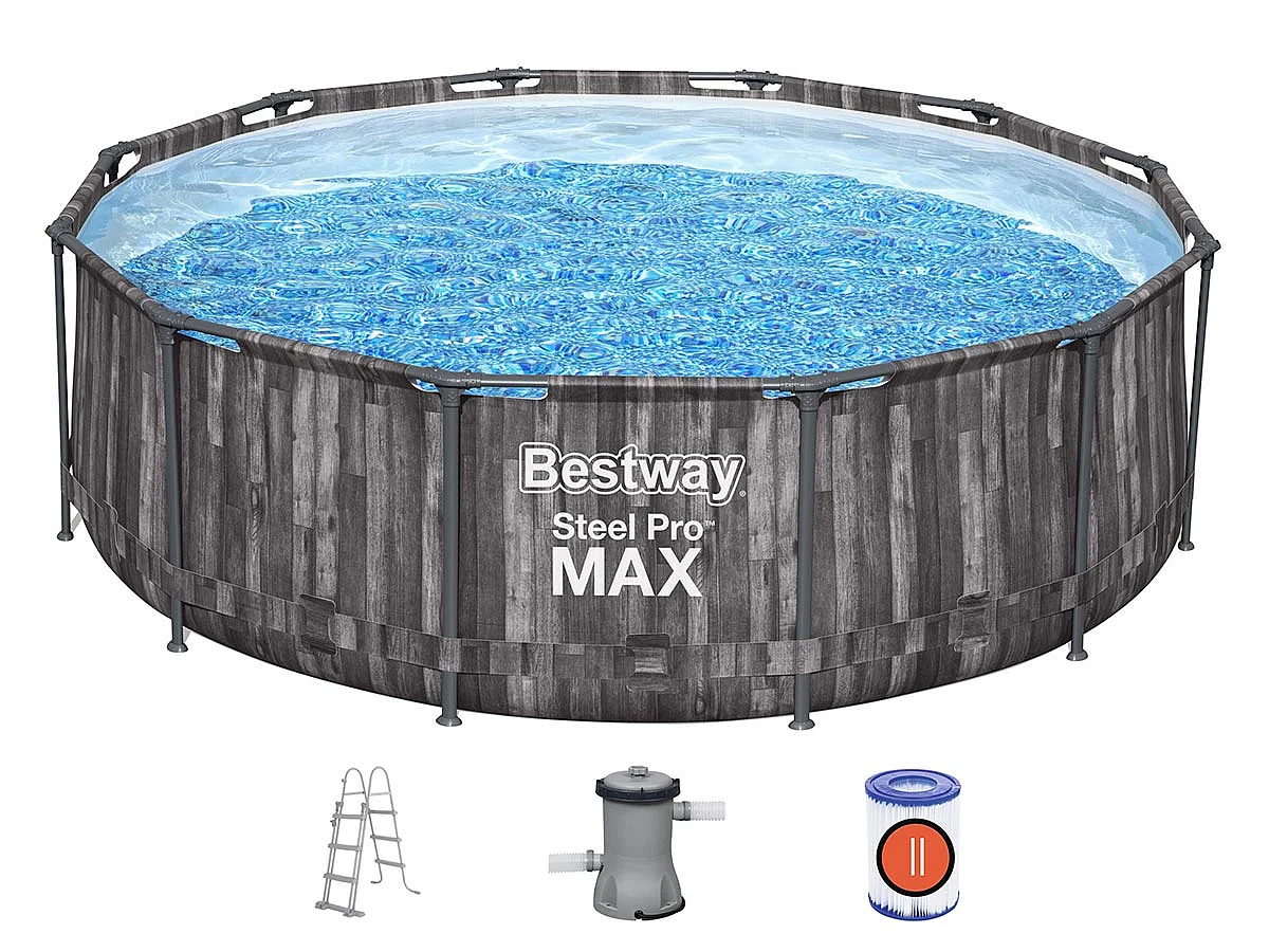Piscine tubulaire ronde Bestway Steel Pro Max 3,66 x 1,00 m -  Imitation bois