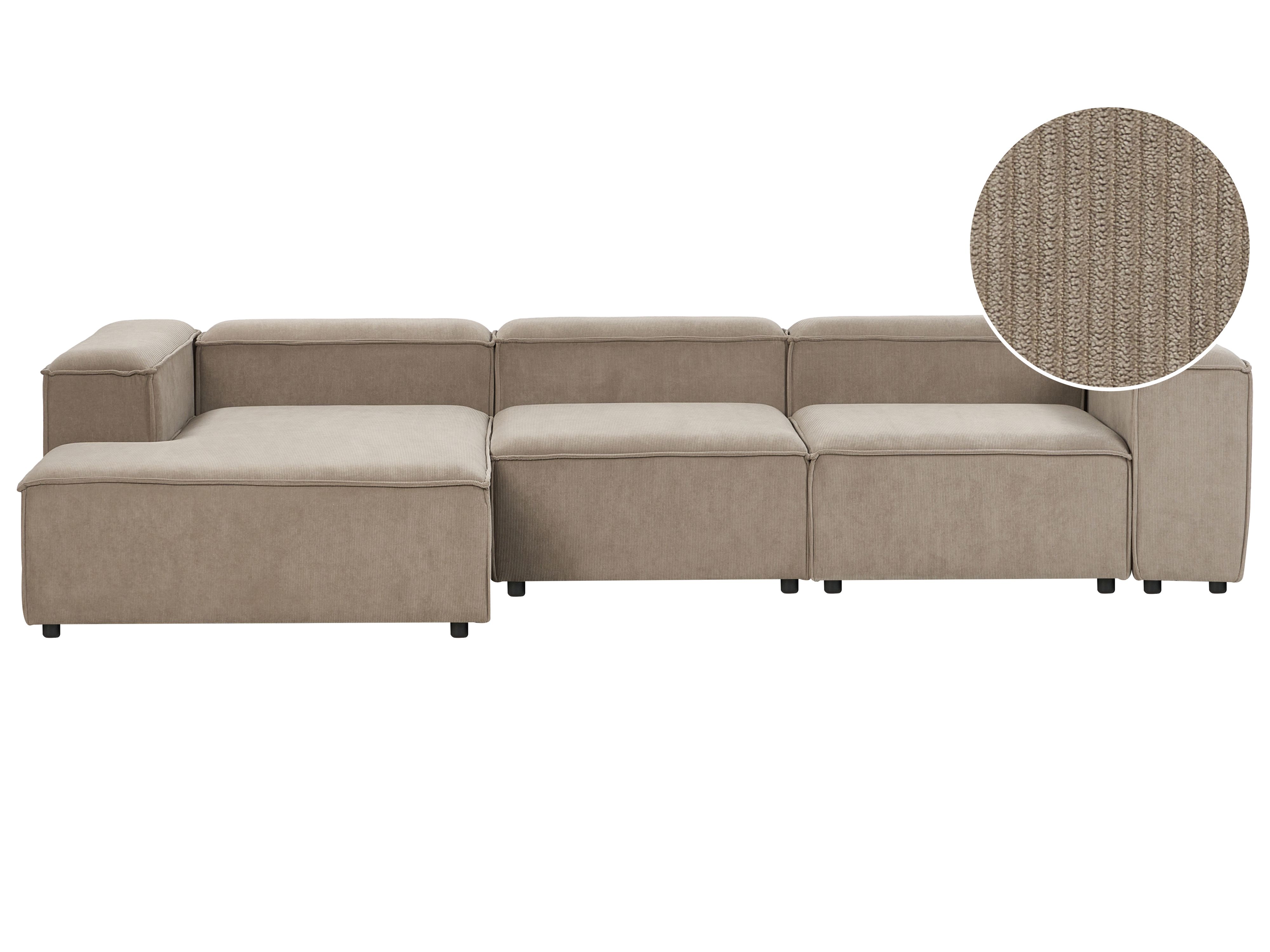 Modular Corner Sofa 4 Seater ARDAL Corduroy Light Brown Right Hand