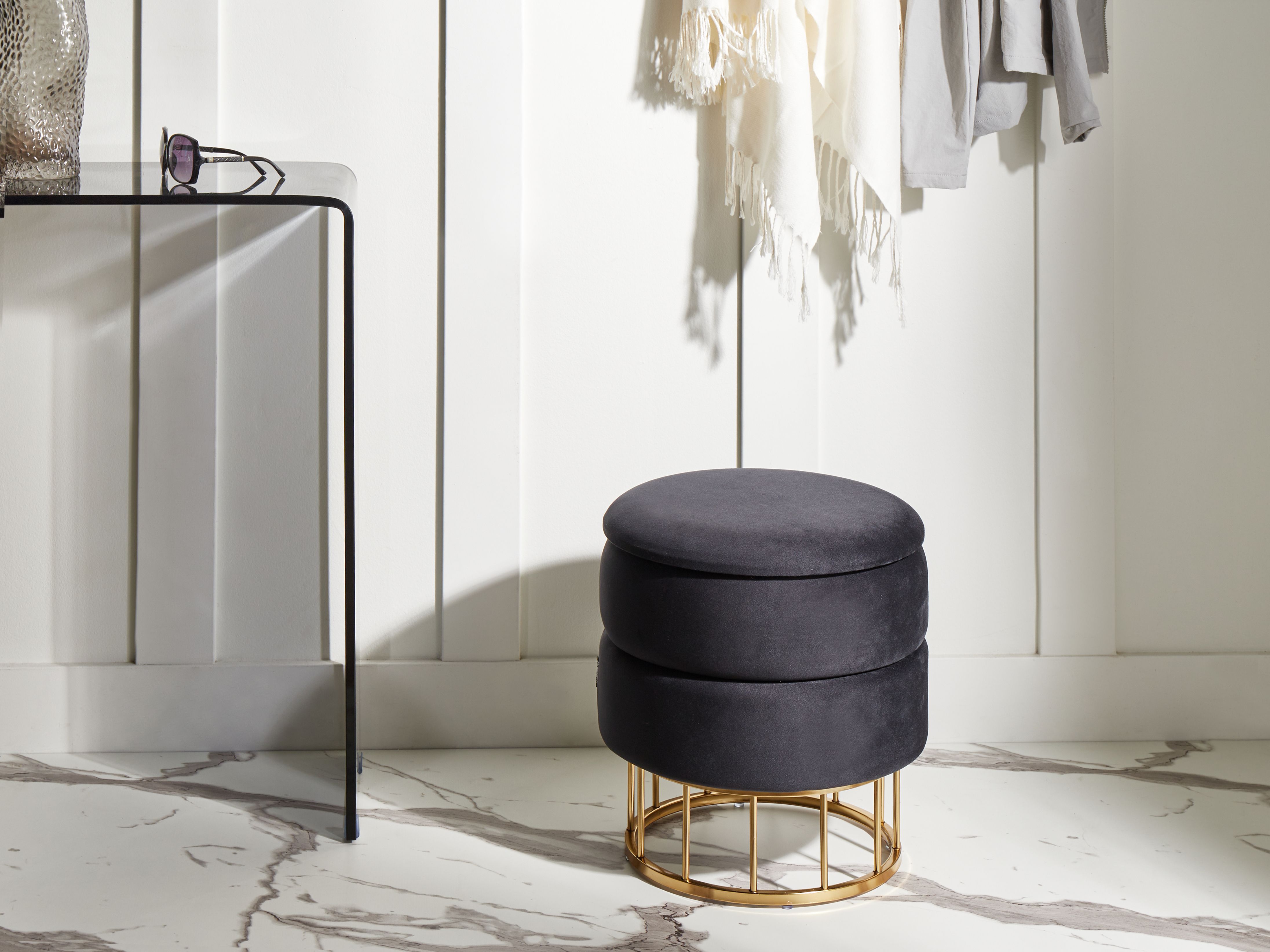 Storage Pouffe ELGIN Velvet Black
