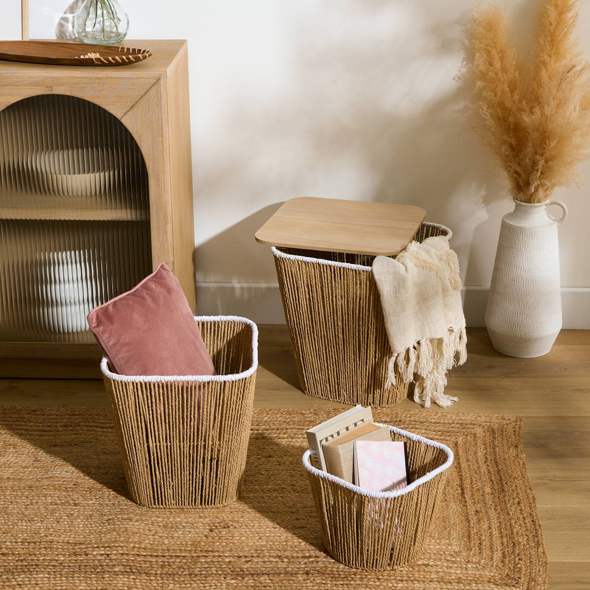 Storage Basket "Banjo" Beige, 37x37 cm