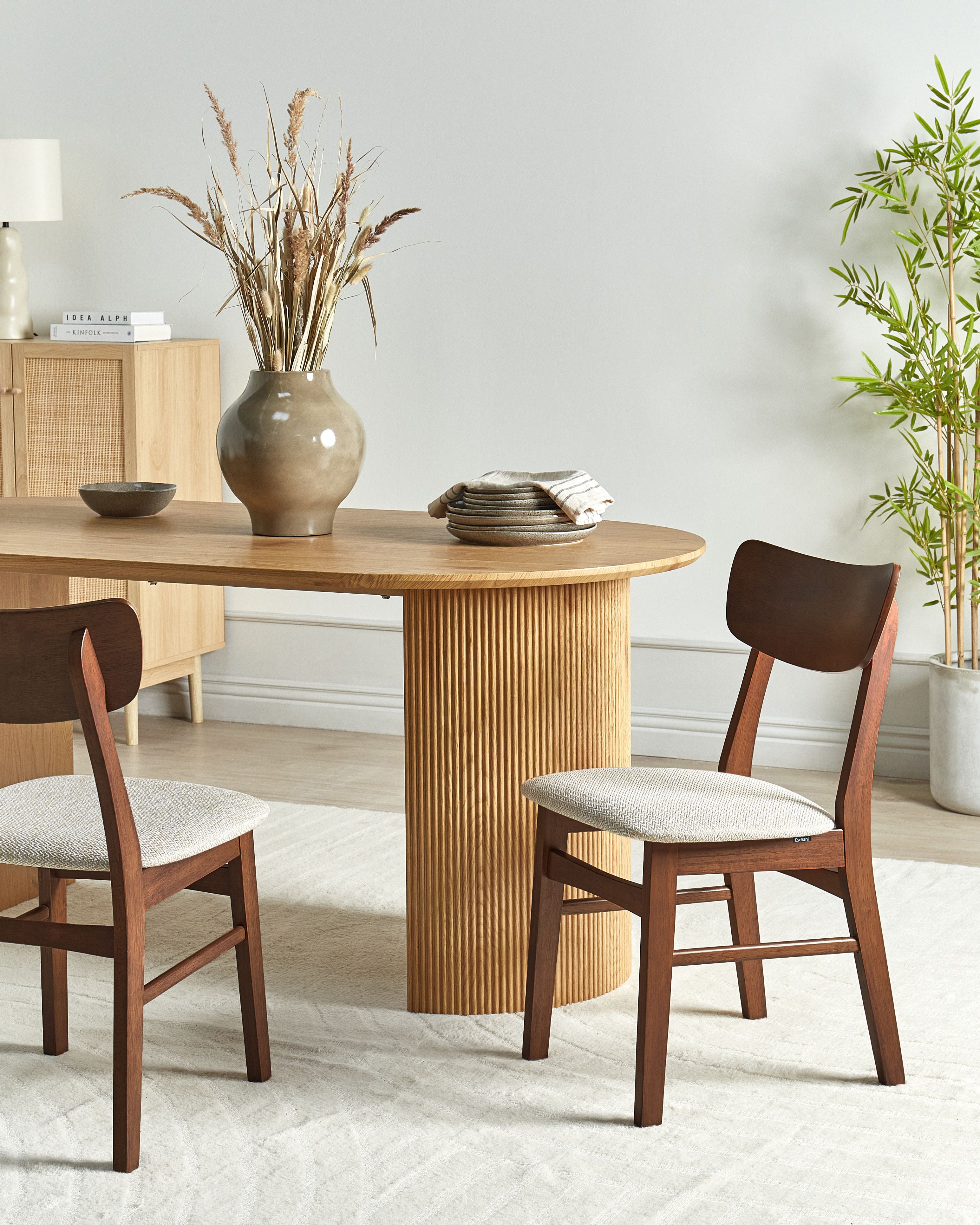 Set of 2 Dining Chairs ANOKA Wood Brown/ Beige