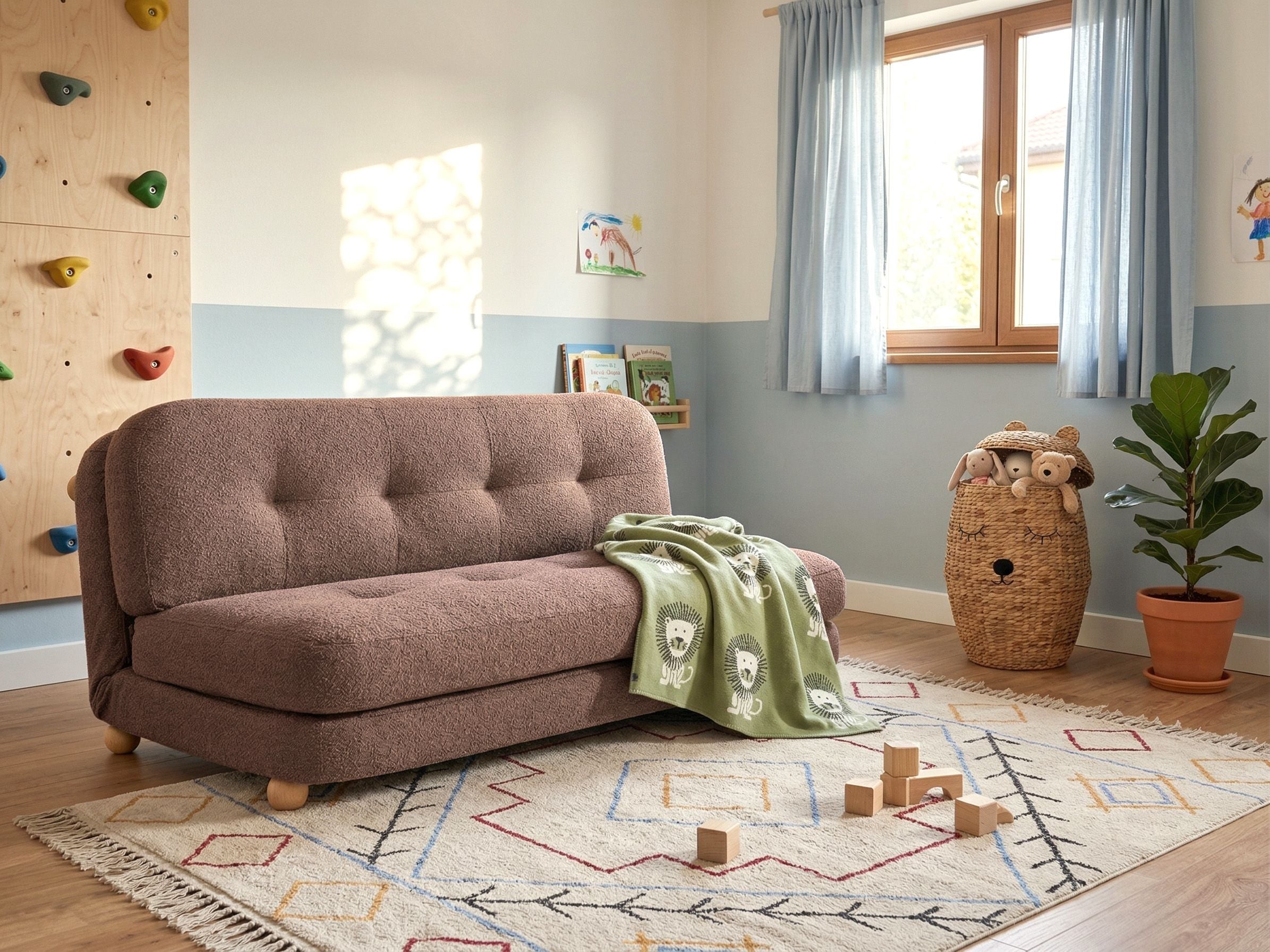 Sofa Bed 2 Seater ESBJERG Faux Linen Brown