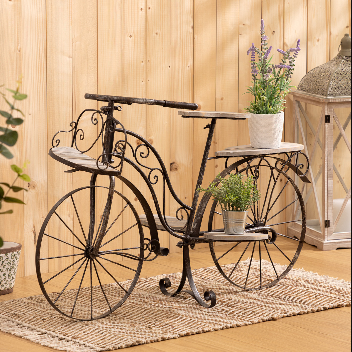Plant holder "Bicycle" Metal and wood, H.59 cm