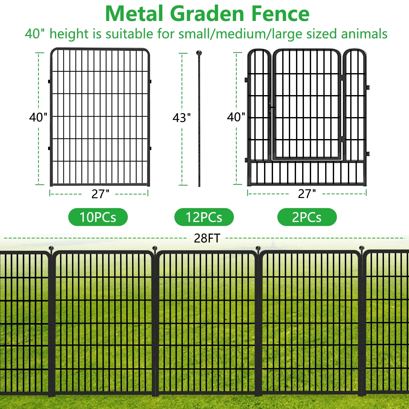 Txh001 Metal Garden Fence 28ft(L)��40in(H) Animal Barrier Metal Decorative Garden Fencing with Gate - Image 8