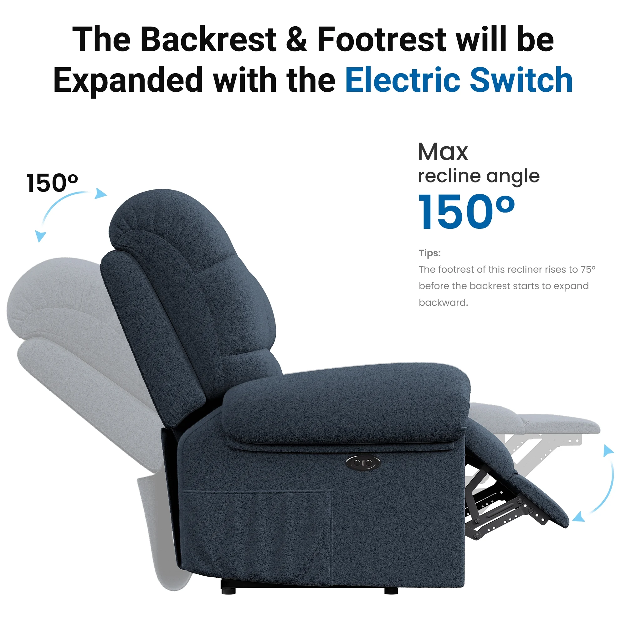 Power Recliner Chair,Electric Recline Sofa Chair for Adults with USB Port,Comfy Teddy Fleece Adjustable Cloud Sofa,Tool-Free Setup,Beige White - Image 16