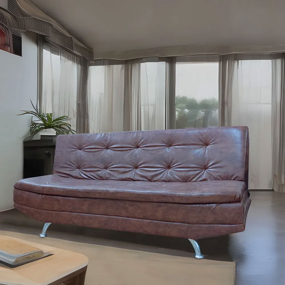 Sofá Cama Valencia 3 Lugares Reclinável Material Sintético Marrom Claro Speciale Home