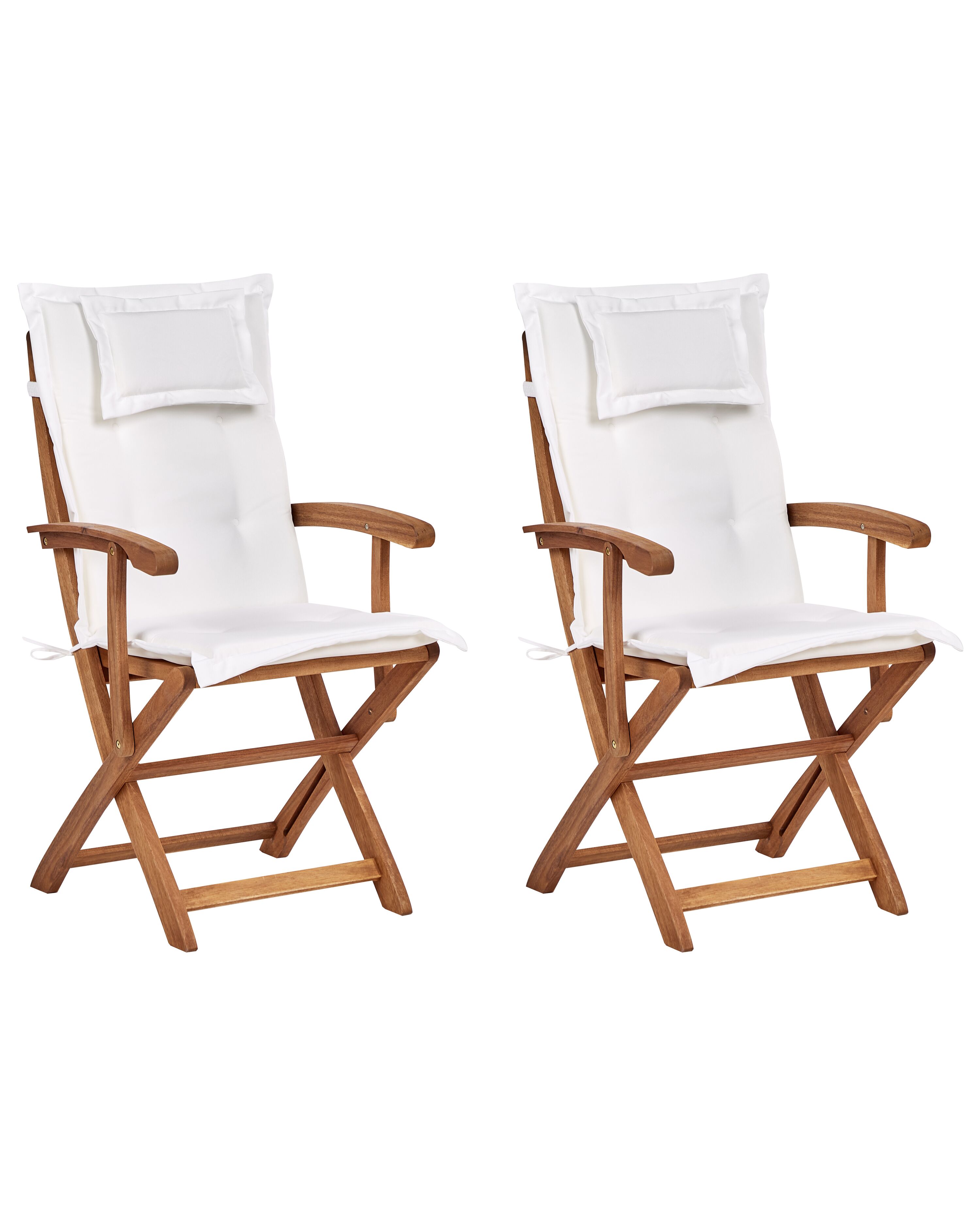 Set of 2 Garden Chairs with Cushions MAUI II Acacia Wood Off-White