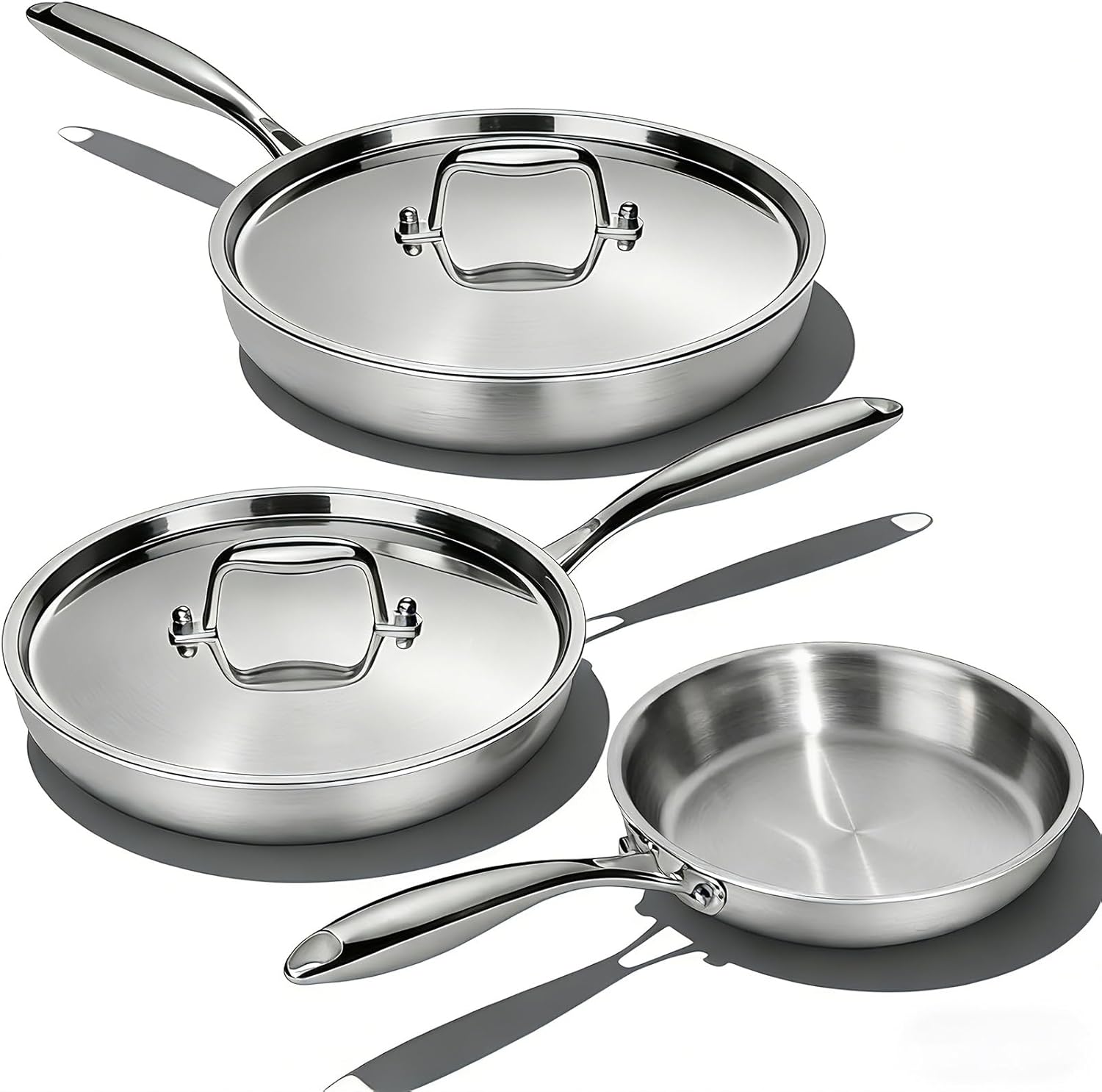 Stainless Steel Frying Pan Set with Lid, Umite Chef 3Pcs Skillet Set (Includes 8