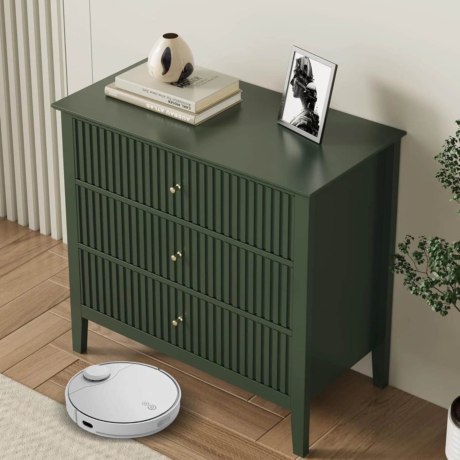 May Color Large White 3 Drawer Dresser Set of 2 with Fluted Panel, Modern Chest of Drawers with Silent Slide Drawers, Wood Accent Nightstand with Storage for Bedroom Living Room, Hallway - Image 59