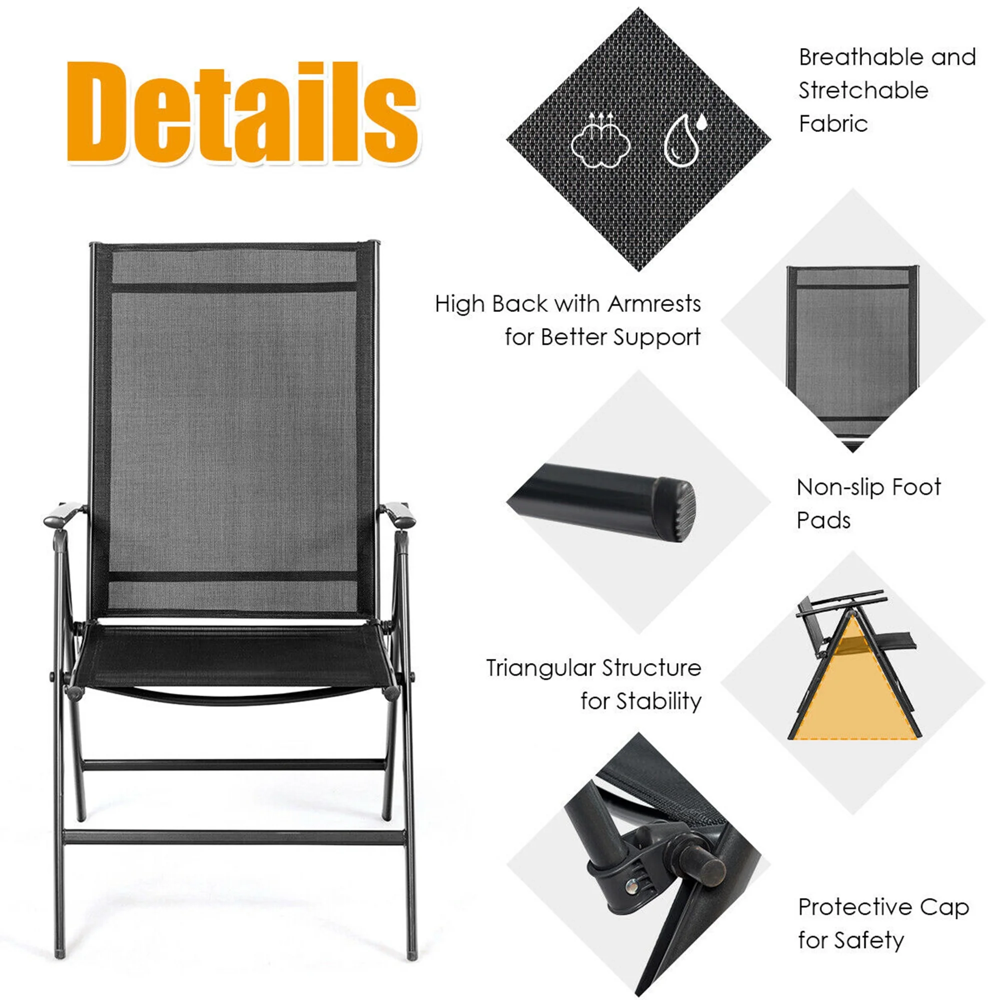 Gymax 4PCS Folding Chair Patio Garden Outdoor w/ Steel Frame Adjustable Backrest - Image 9