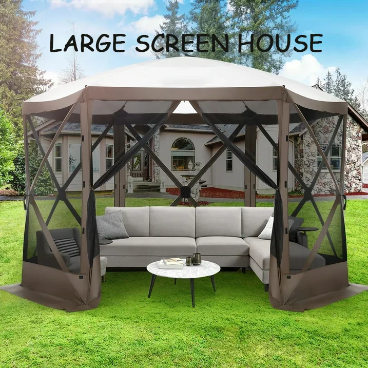 COBIZI 12'x12' Pop-up Gazebo Outdoor Camping Tent with 6 Sides Mosquito Netting, Waterproof, UV Resistant, Portable Screen House Room, Easy Set-up Party Tent with Carry bag, Ground Spike, Brown - Image 11