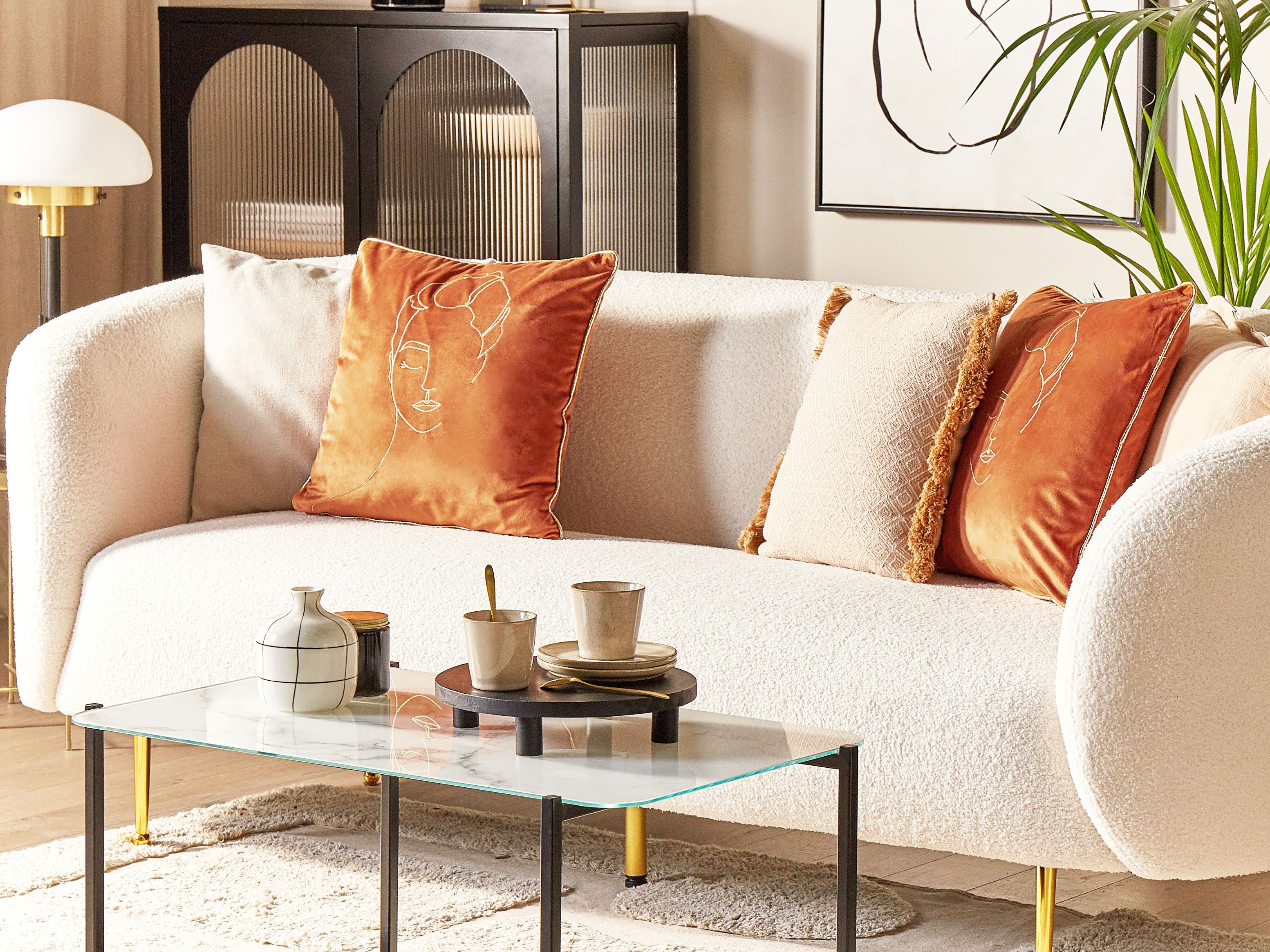 Set of 2 Decorative Cushions CROCUS Velvet 45 x 45 cm Orange Abstract Pattern