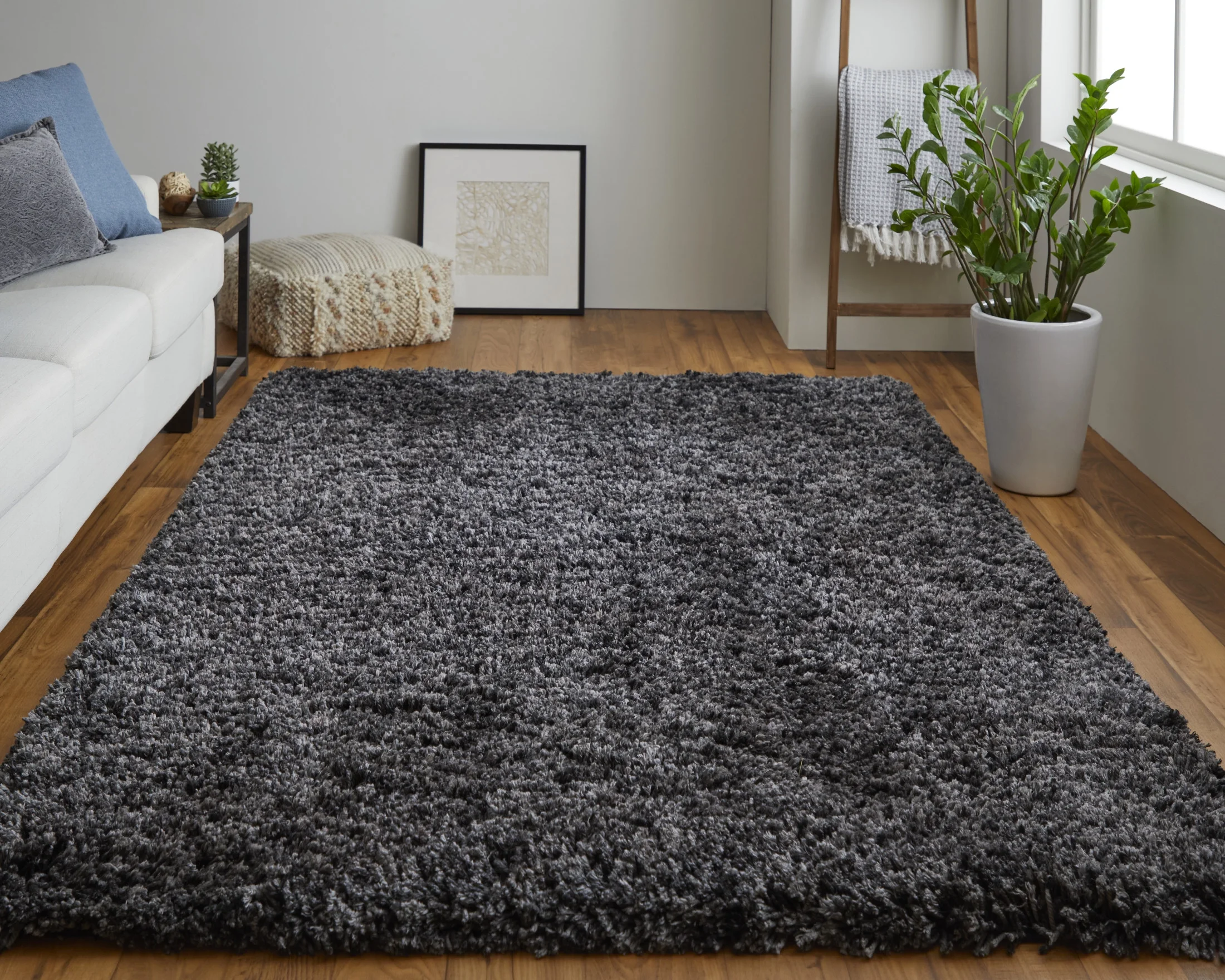 Feizy Stoneleigh Modern Solid, Black/Gray, 2' x 3' Accent Rug Stain Water Resistant Pet & Kid Friendly Luxury & Glam Design Carpet for Living Dining Bed Room