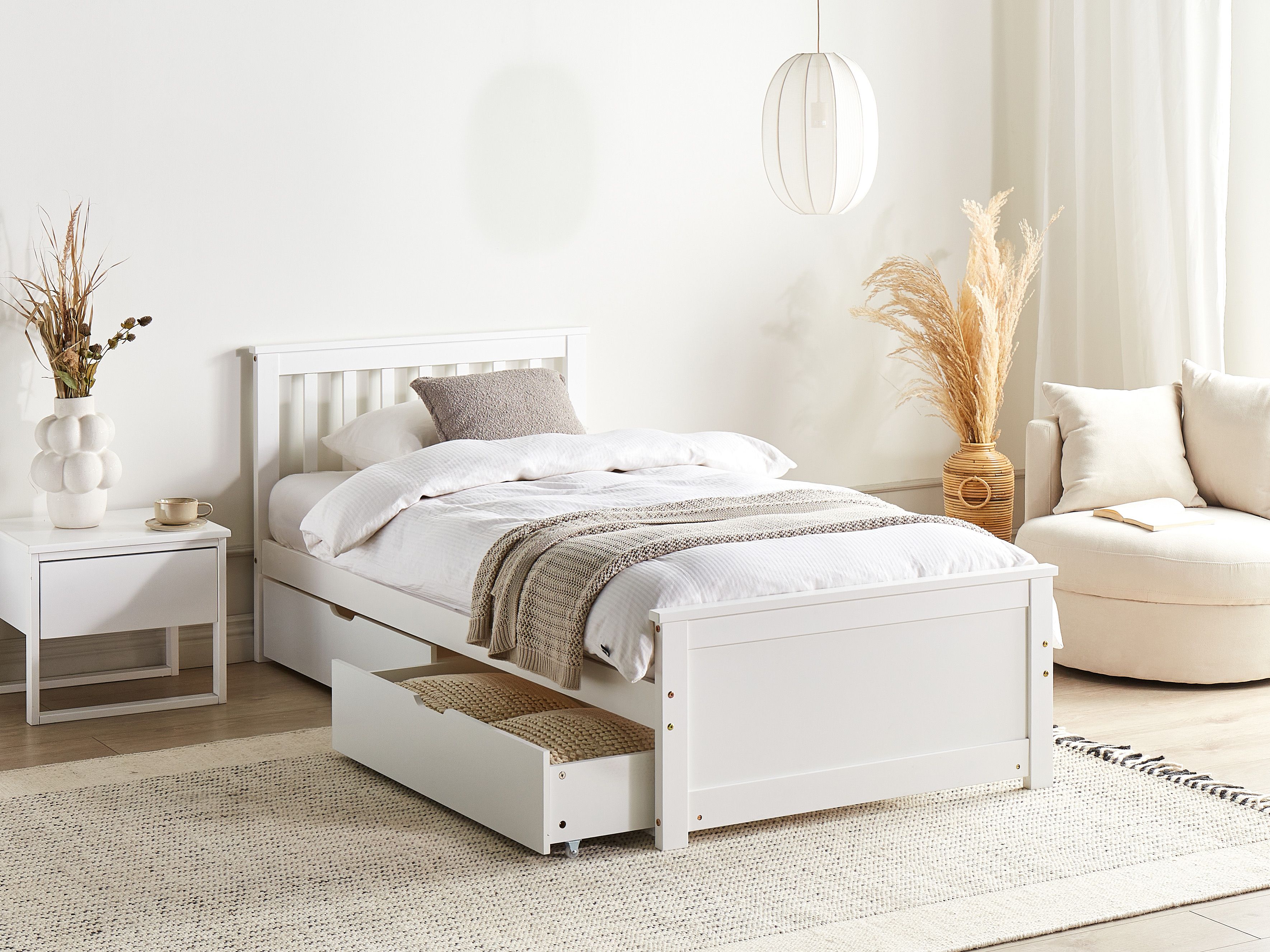 Bed with Storage Drawers Pine Wood OLENDON 90 x 200 cm (EU Single) White