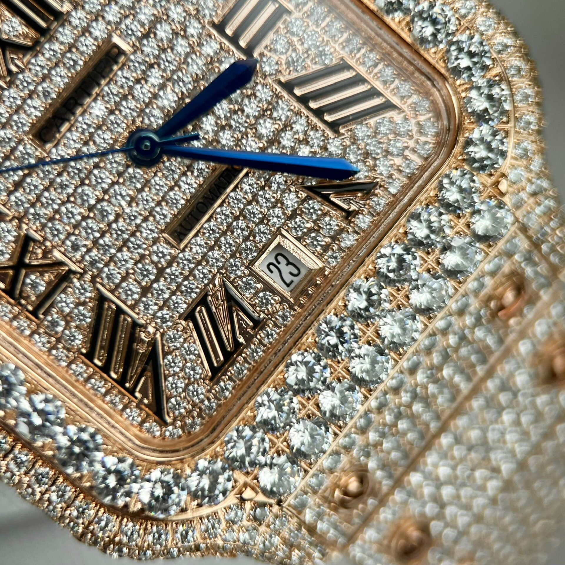 Cartier Santos Men s Full Diamond Replica Watch Highest Quality 39.8mm - Top club