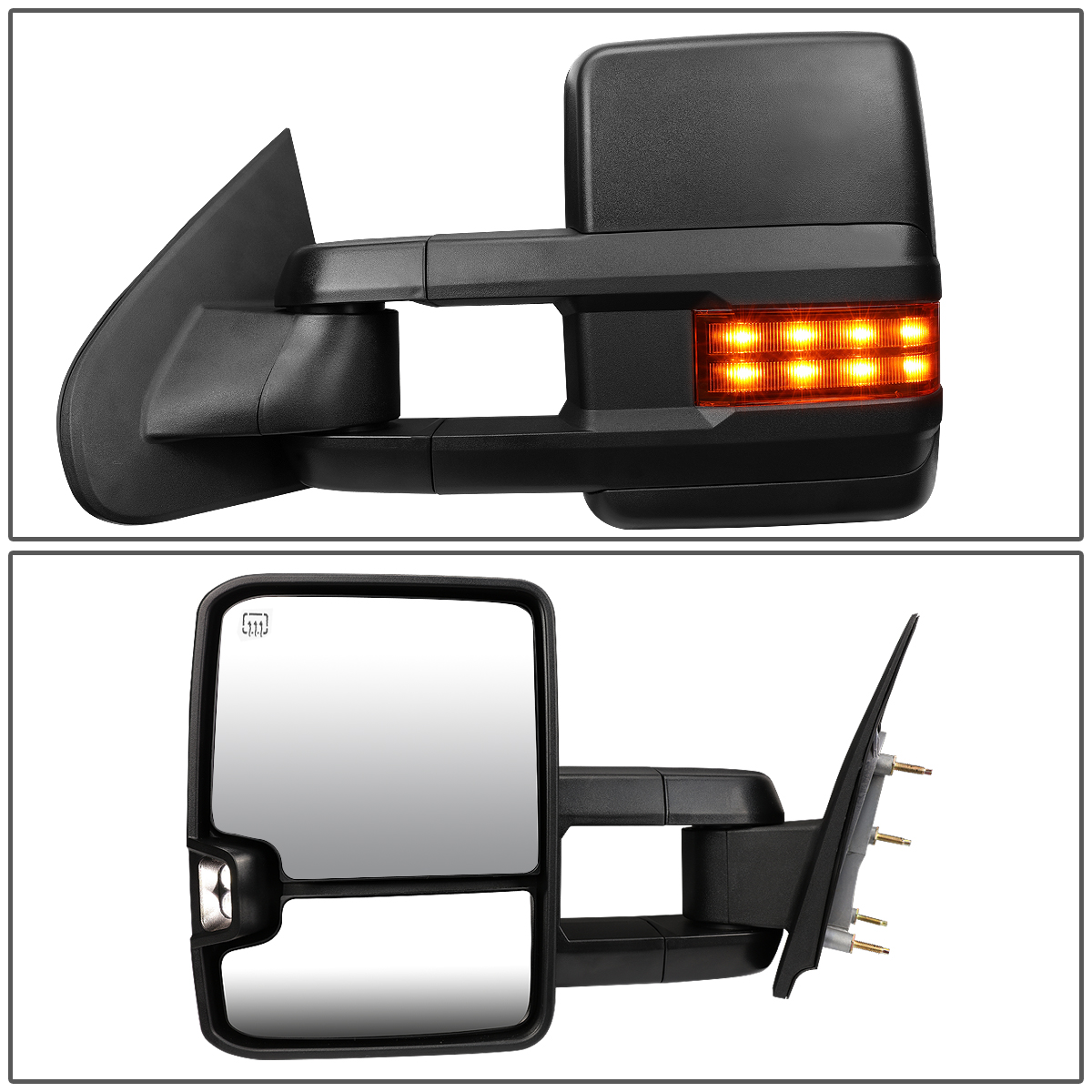 DNA Motoring TWM-016-T888-BK-AM For 2014 to 2017 Silverado / Sierra K2XX Pair of Black Powered + Heated Signal Glass + Manual Extenable Side Towing Mirrors 16